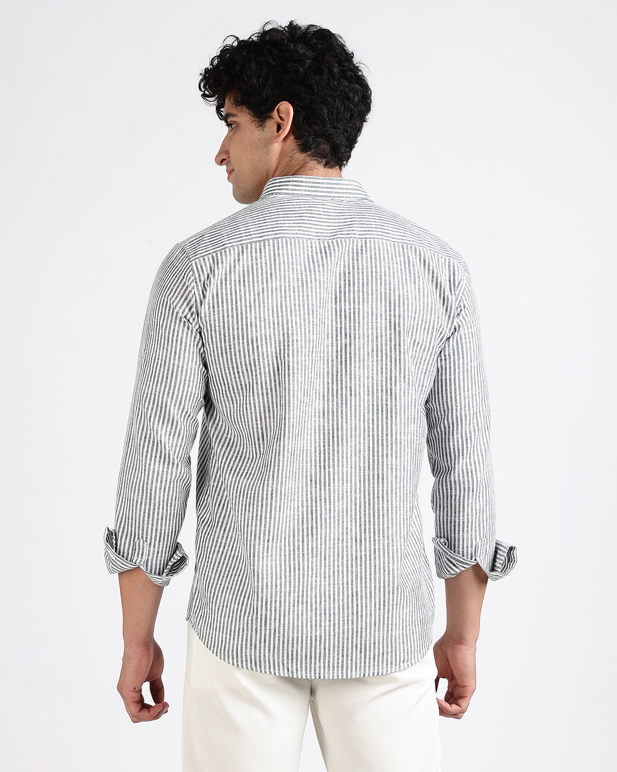 Tailored Fit Striped Linen Shirt - Green