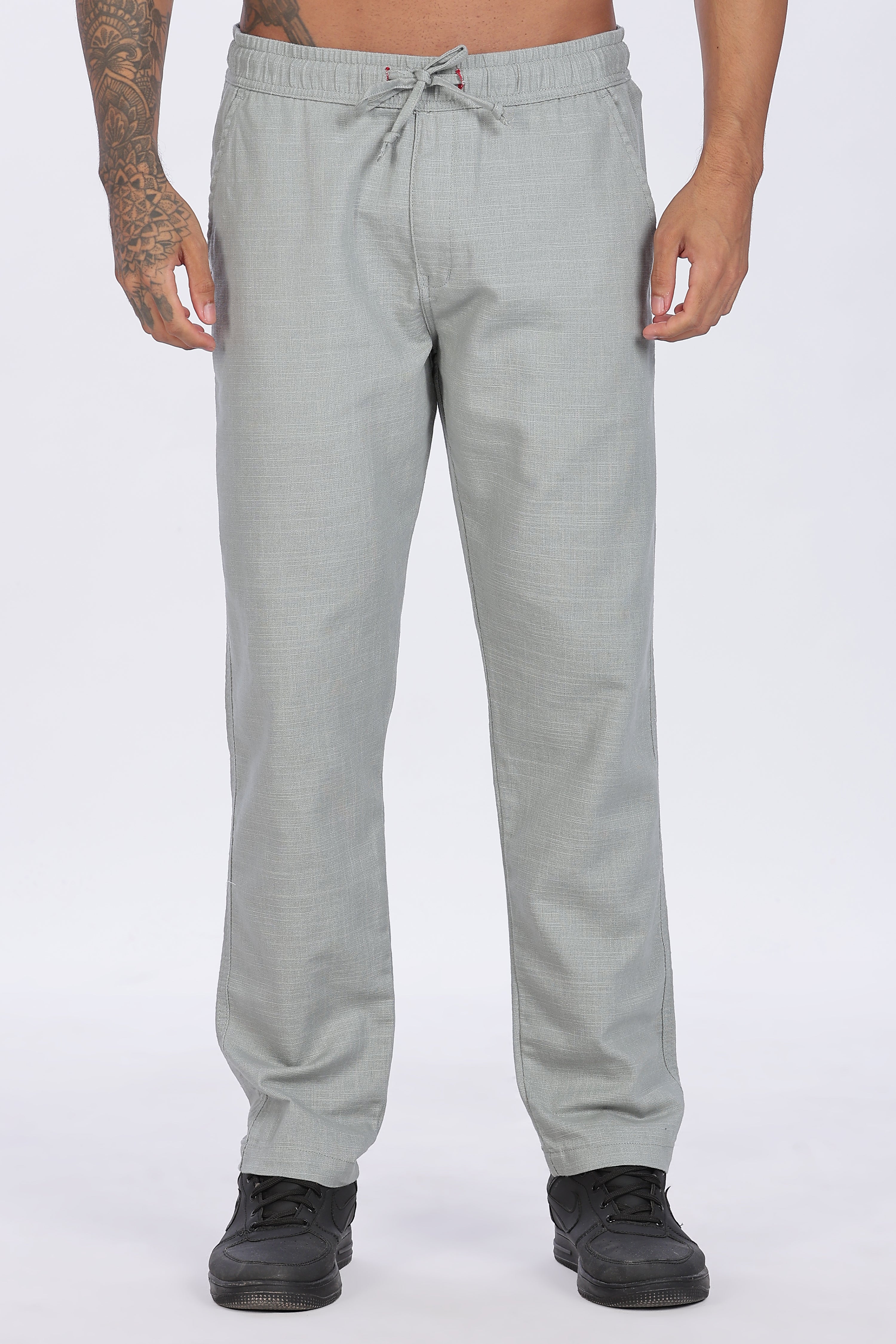 Relaxed Fit Linen Pants - Light Green