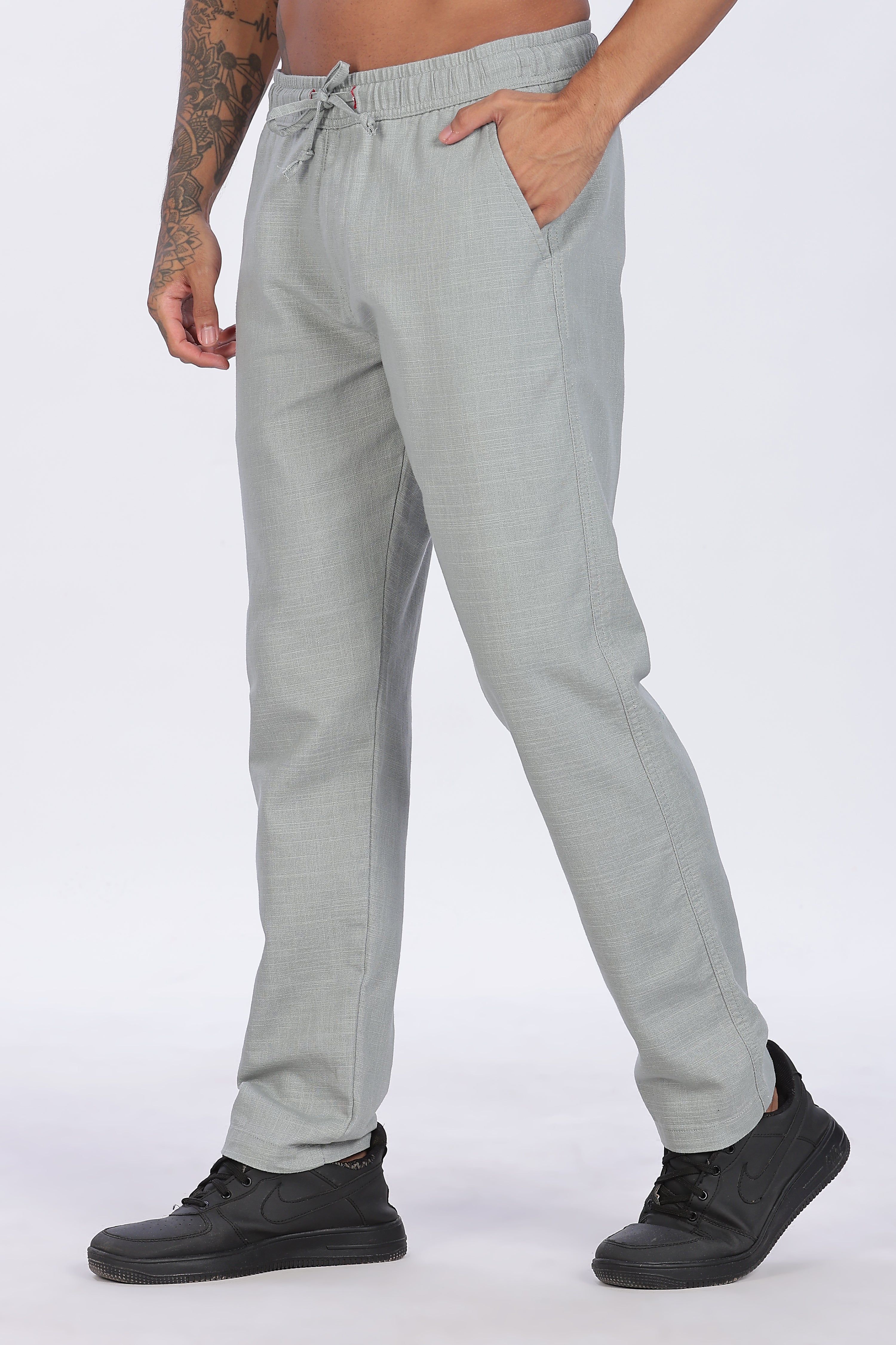 Relaxed Fit Linen Pants - Light Green