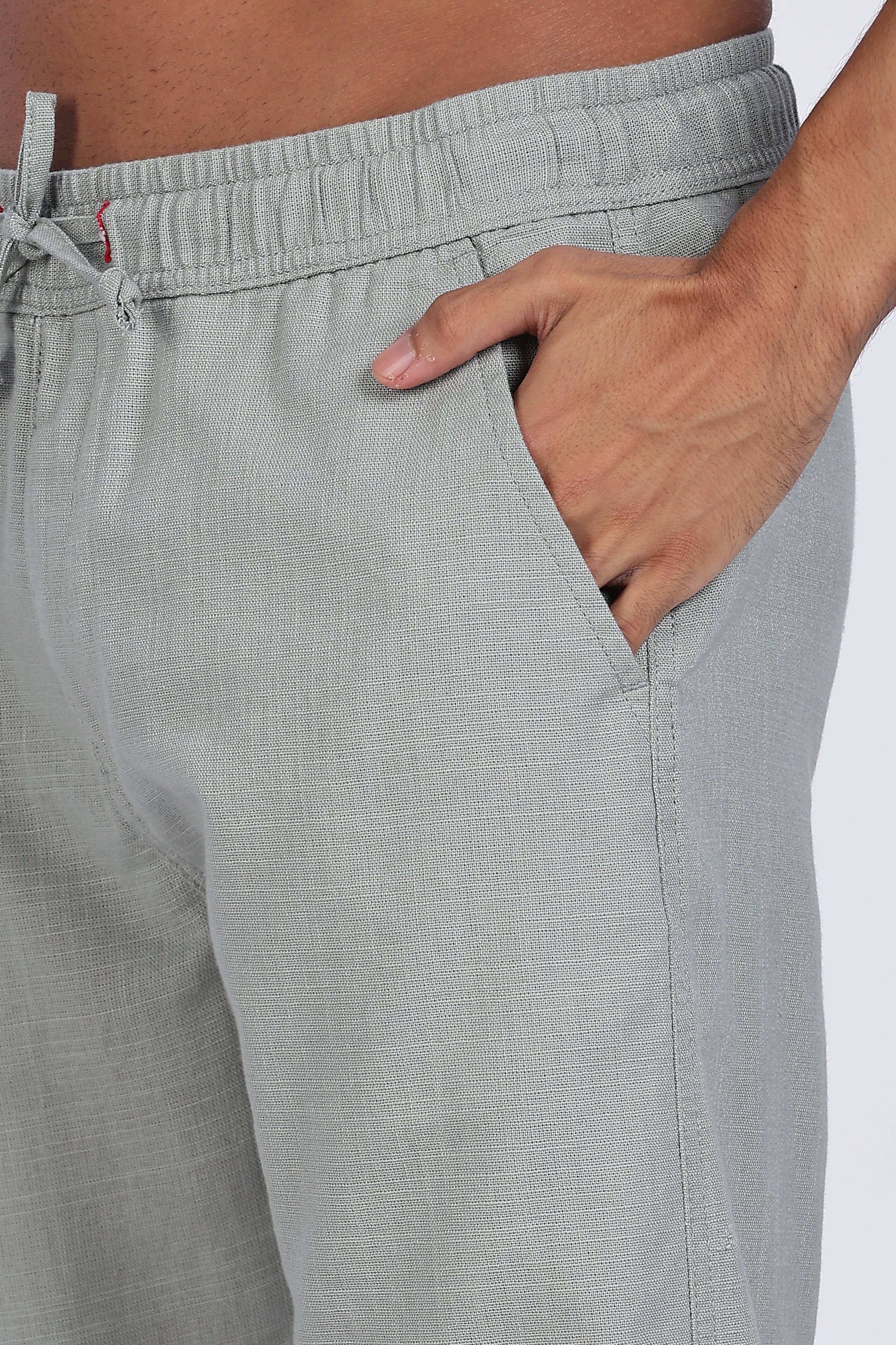 Relaxed Fit Linen Pants - Light Green