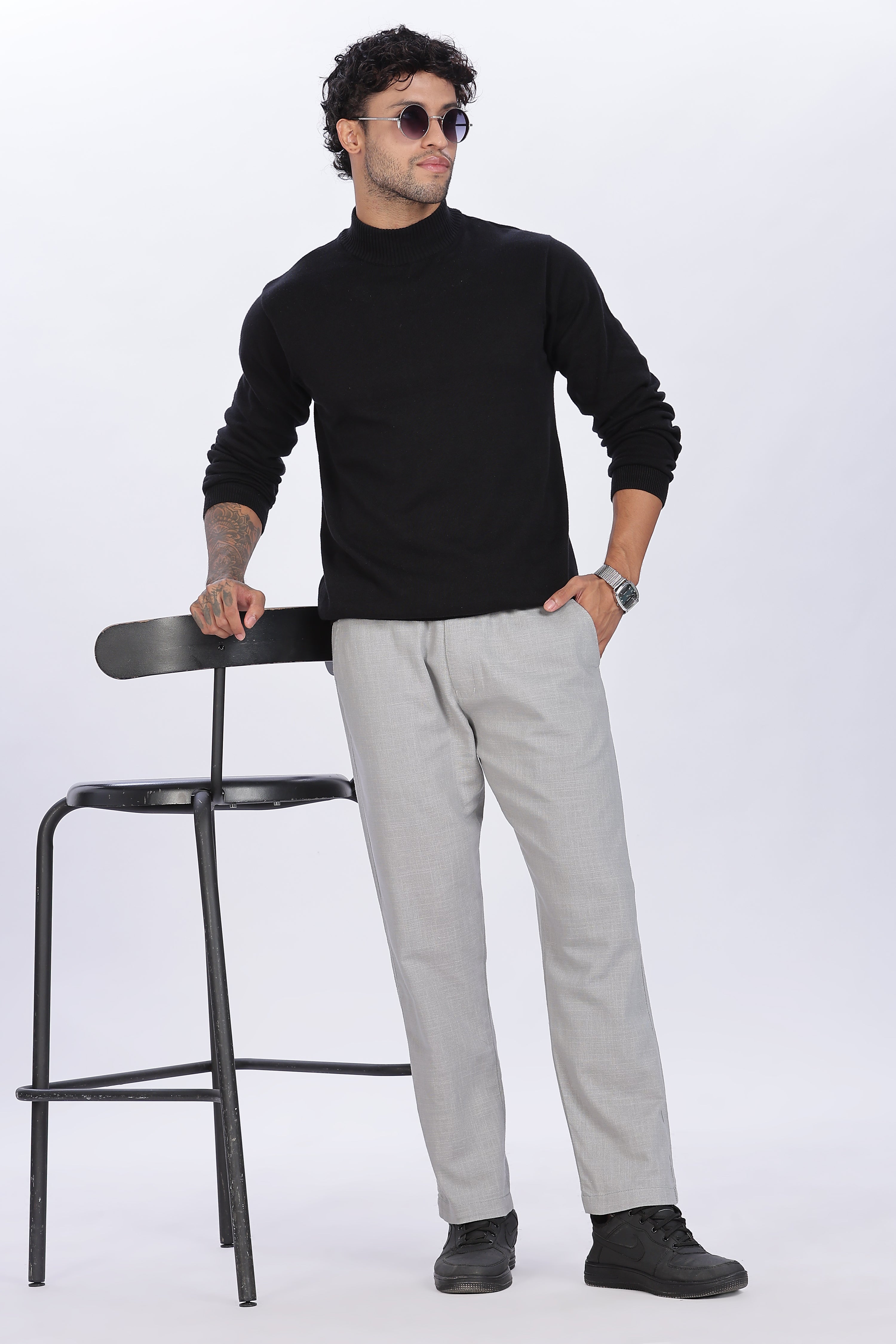 Relaxed Fit Linen Pants - Grey