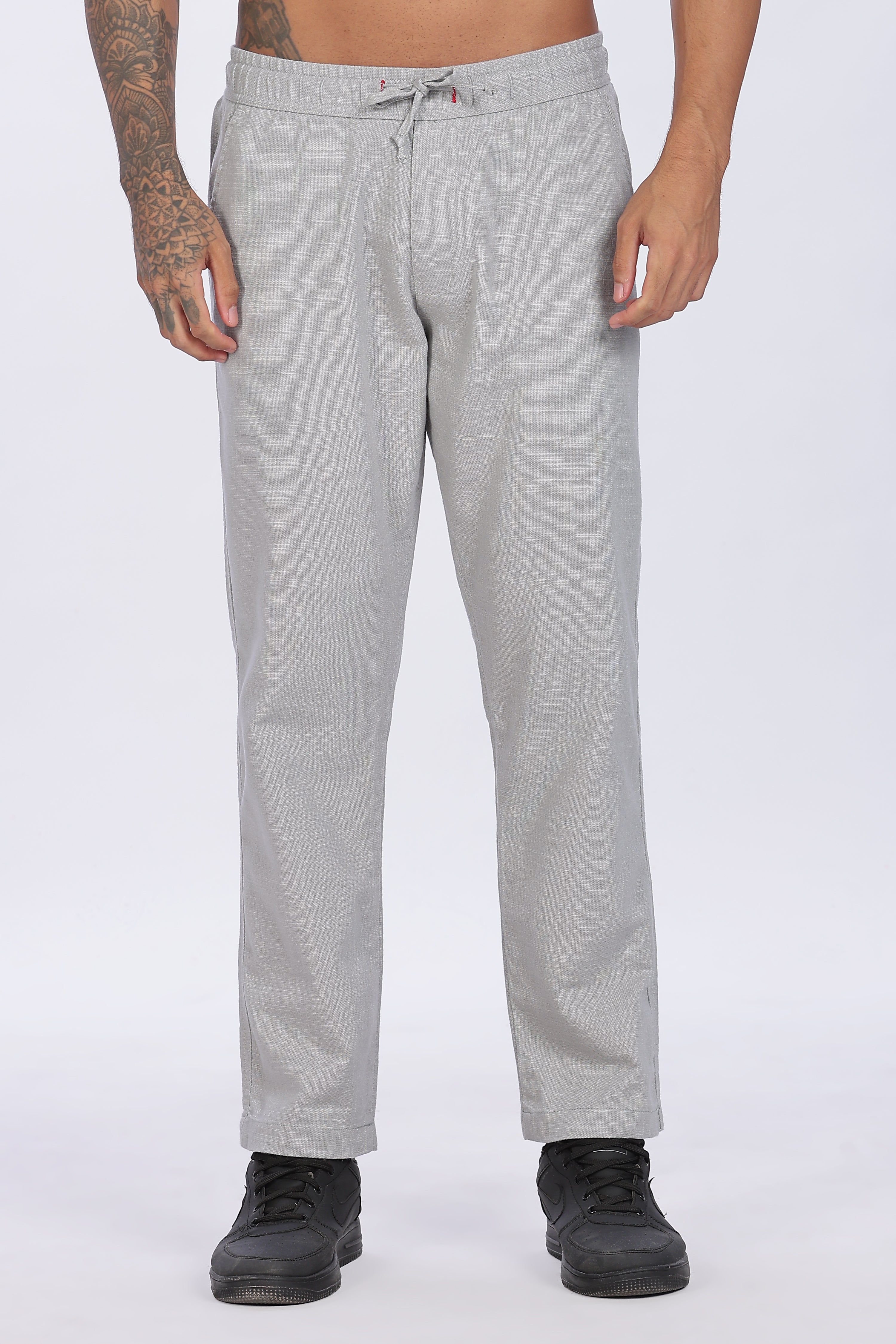 Relaxed Fit Linen Pants - Grey