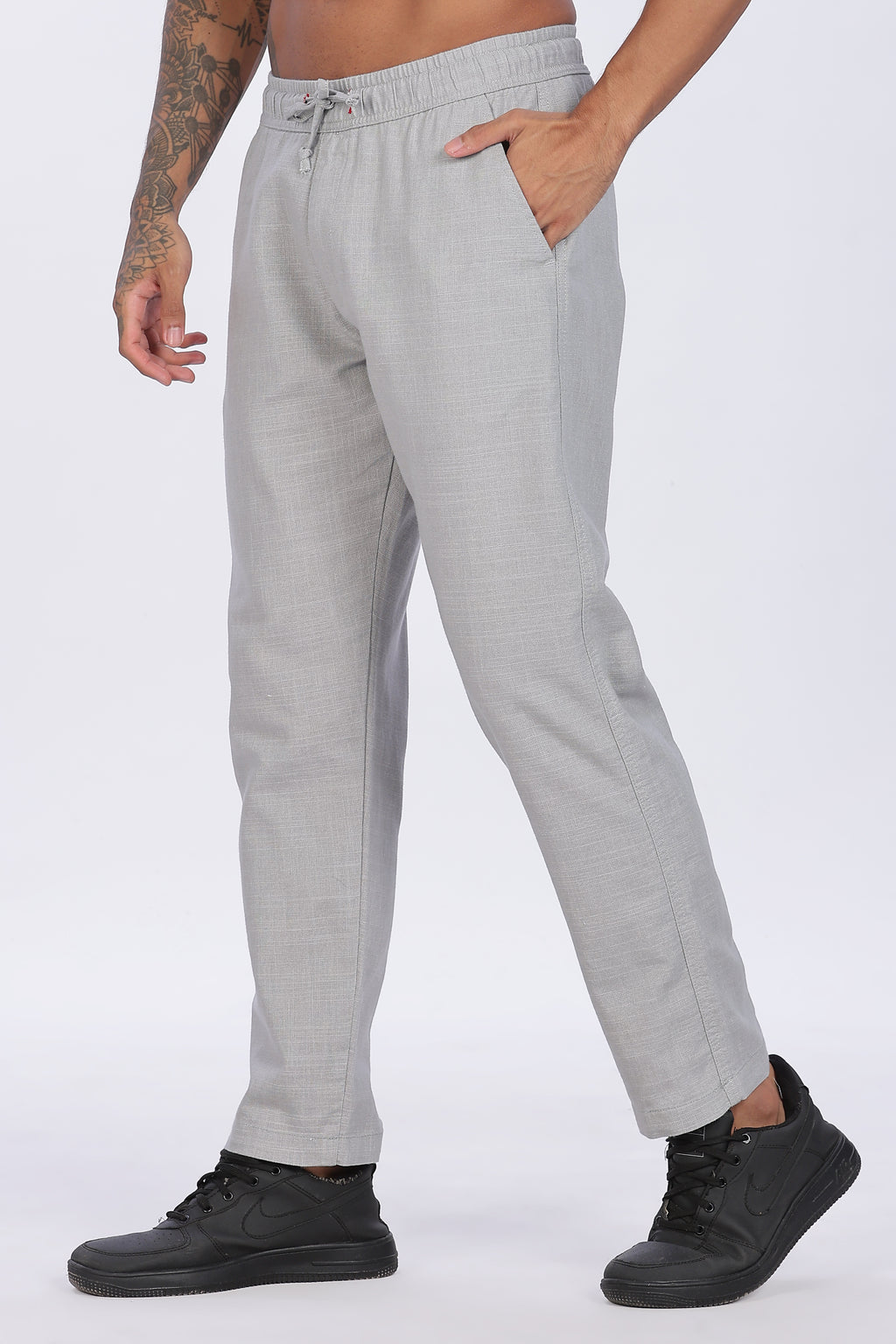 Relaxed Fit Linen Pants - Grey