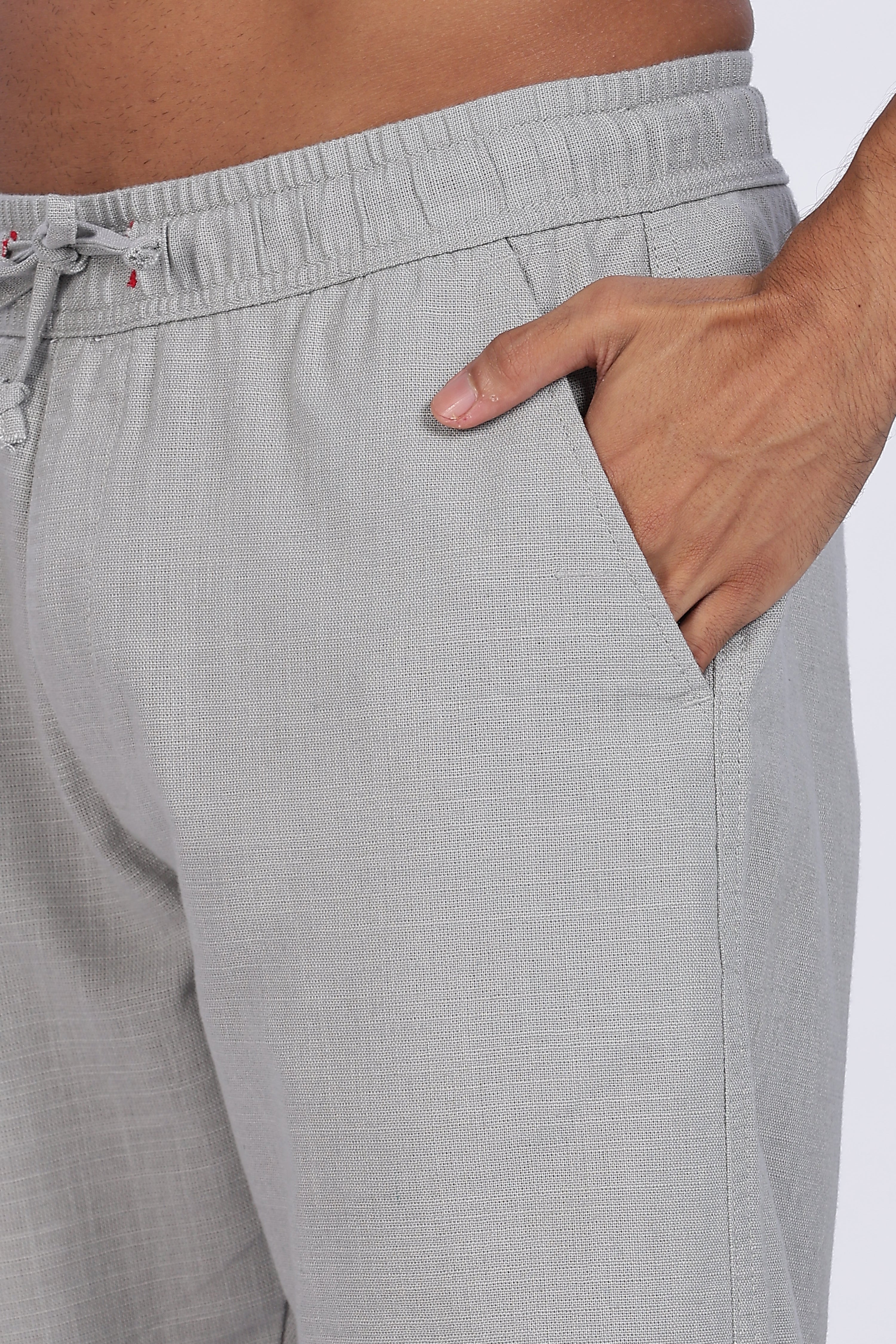 Relaxed Fit Linen Pants - Grey