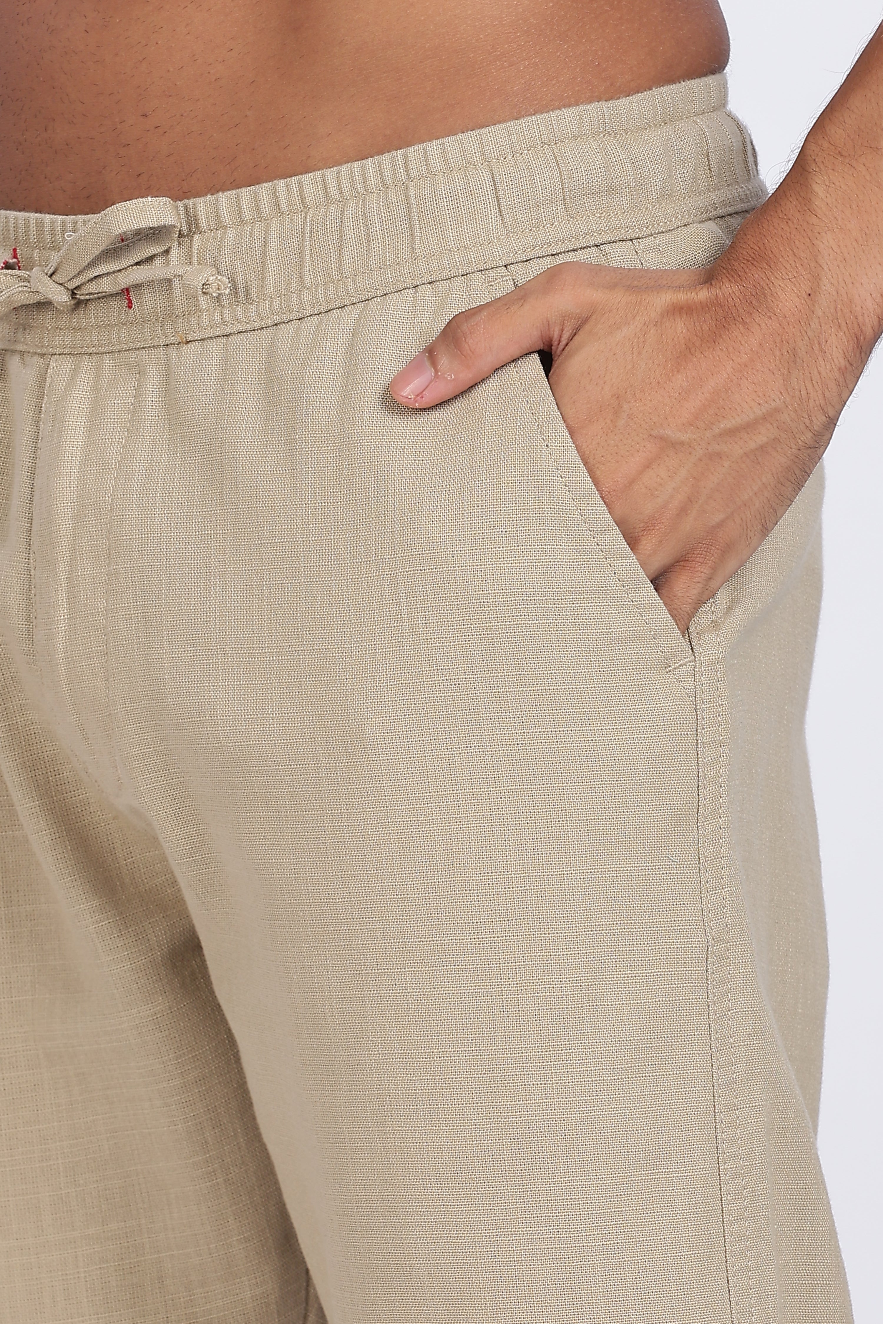 Relaxed Fit Linen Pants - Khaki