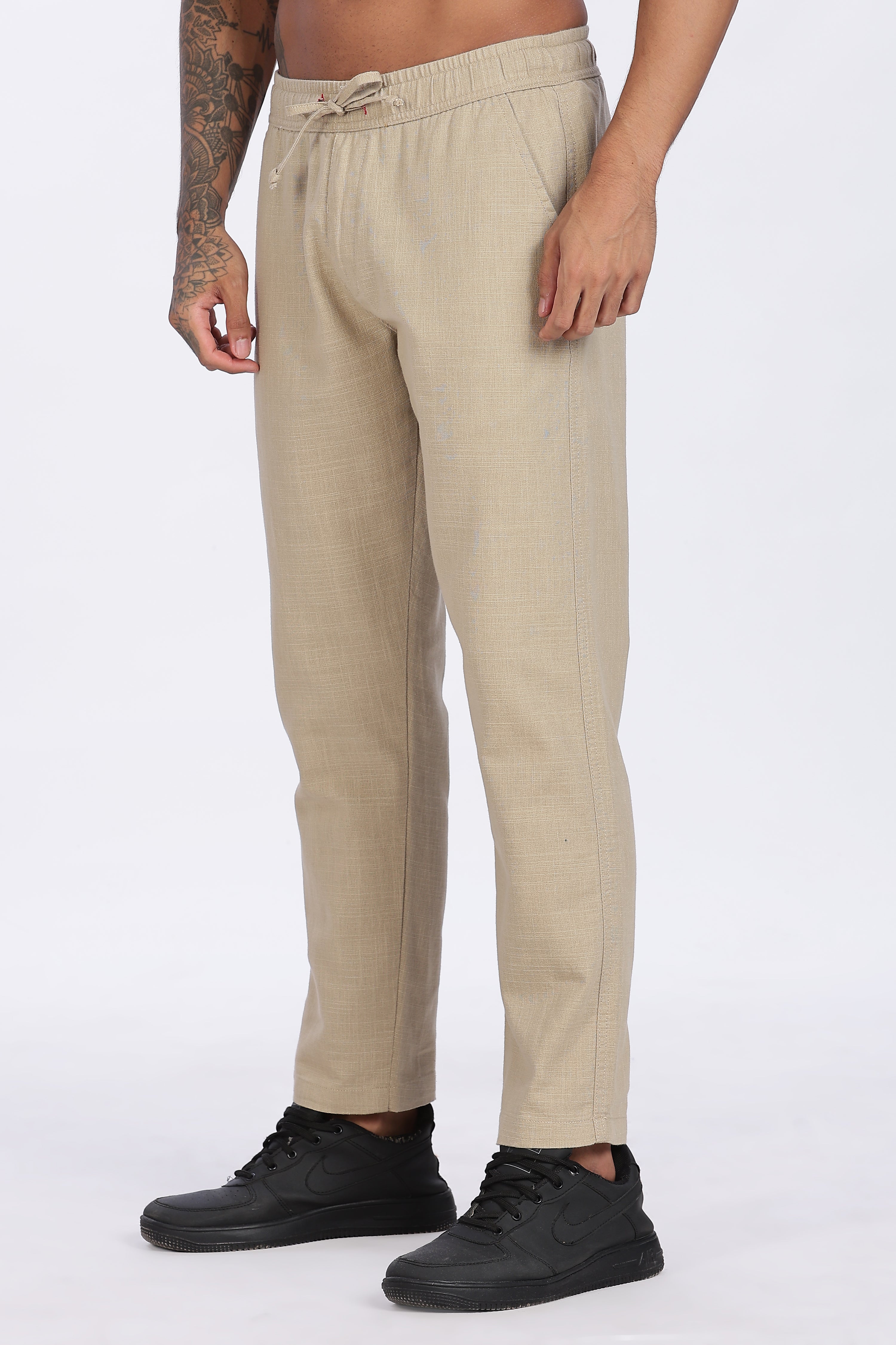 Relaxed Fit Linen Pants - Khaki