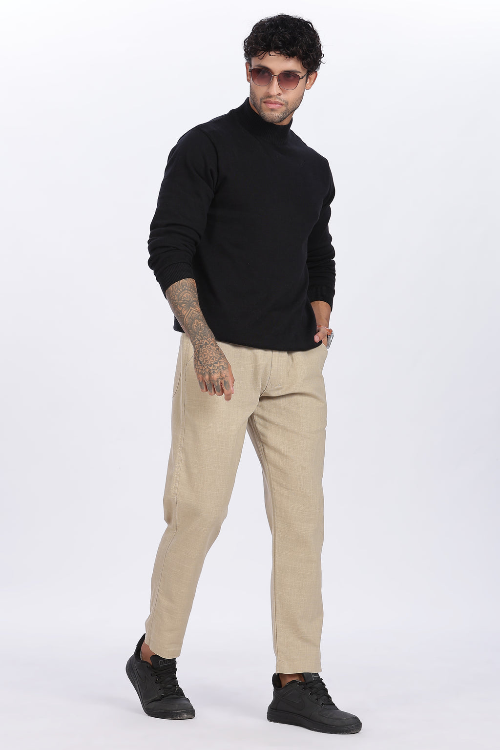 Relaxed Fit Linen Pants - Khaki