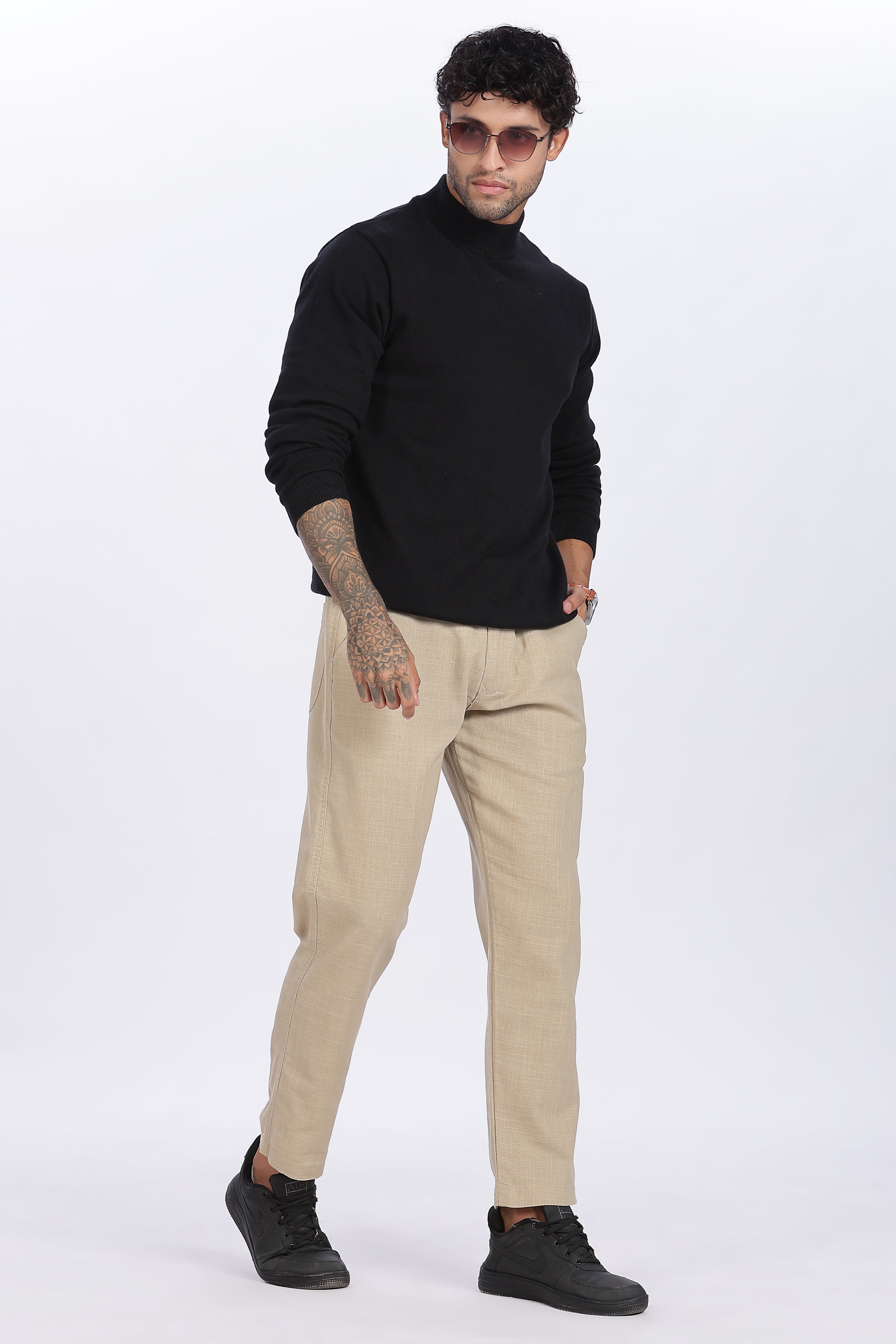 Relaxed Fit Linen Pants - Khaki