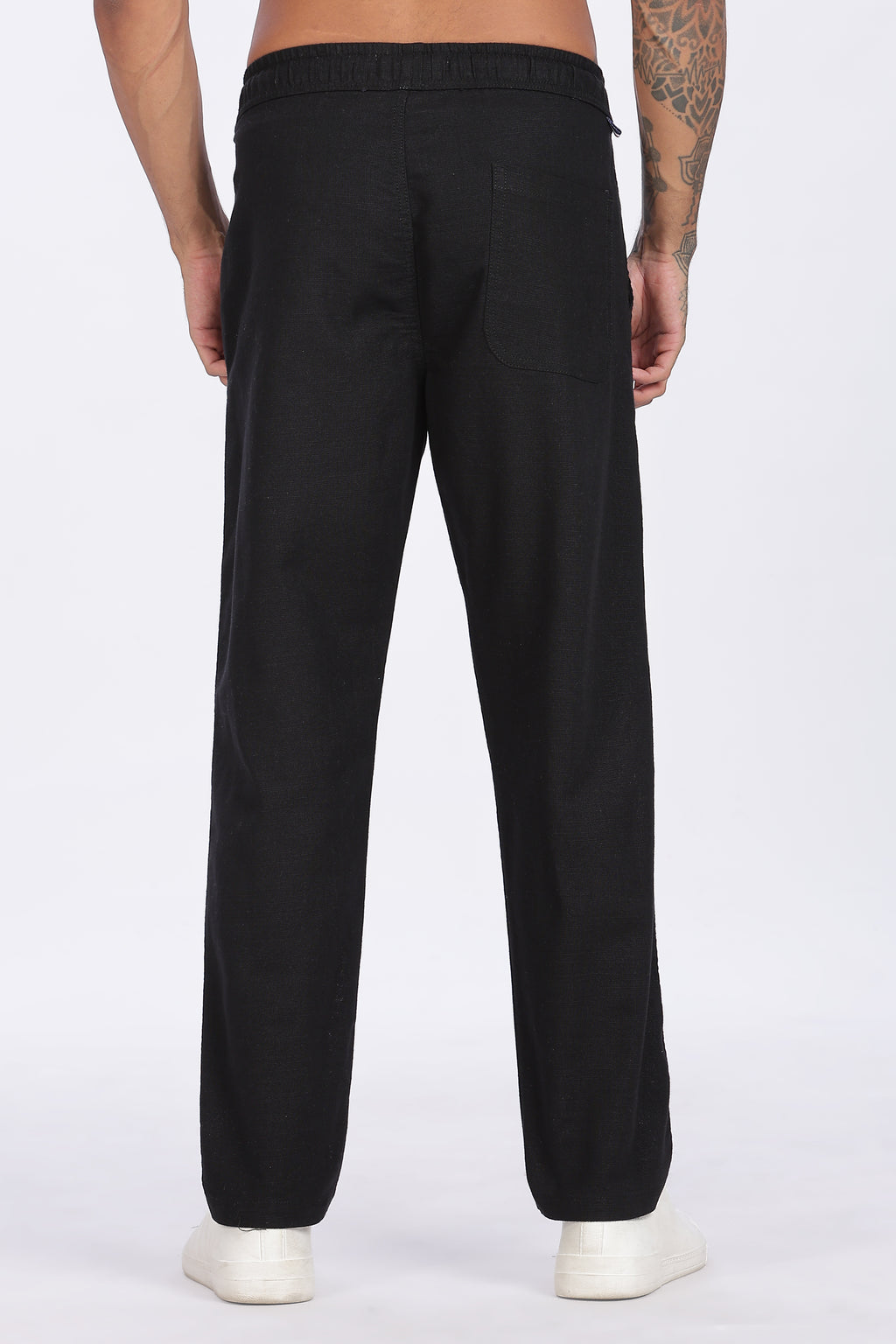 Relaxed Fit Linen Pants - Black