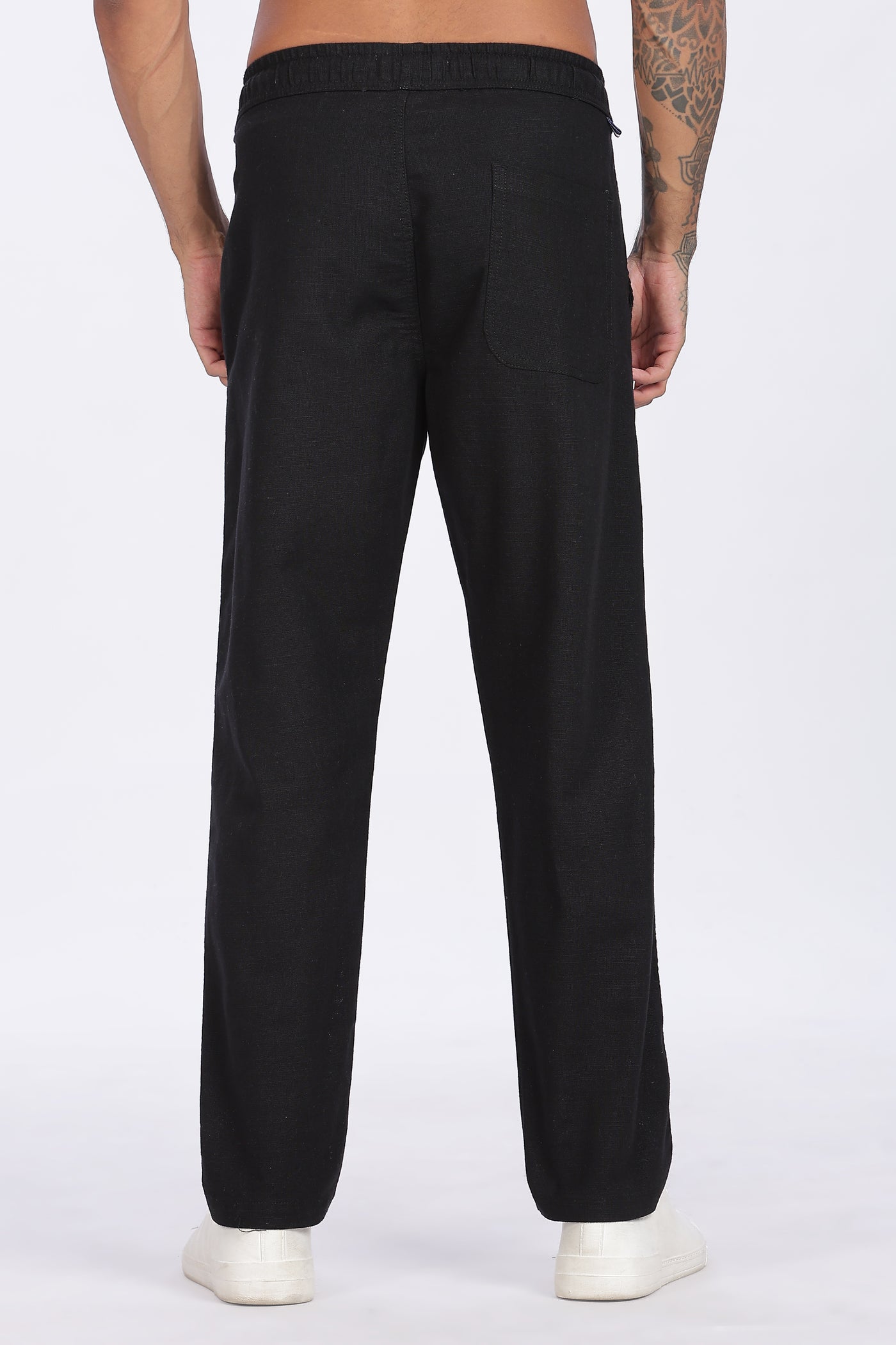 Relaxed Fit Linen Pants - Black