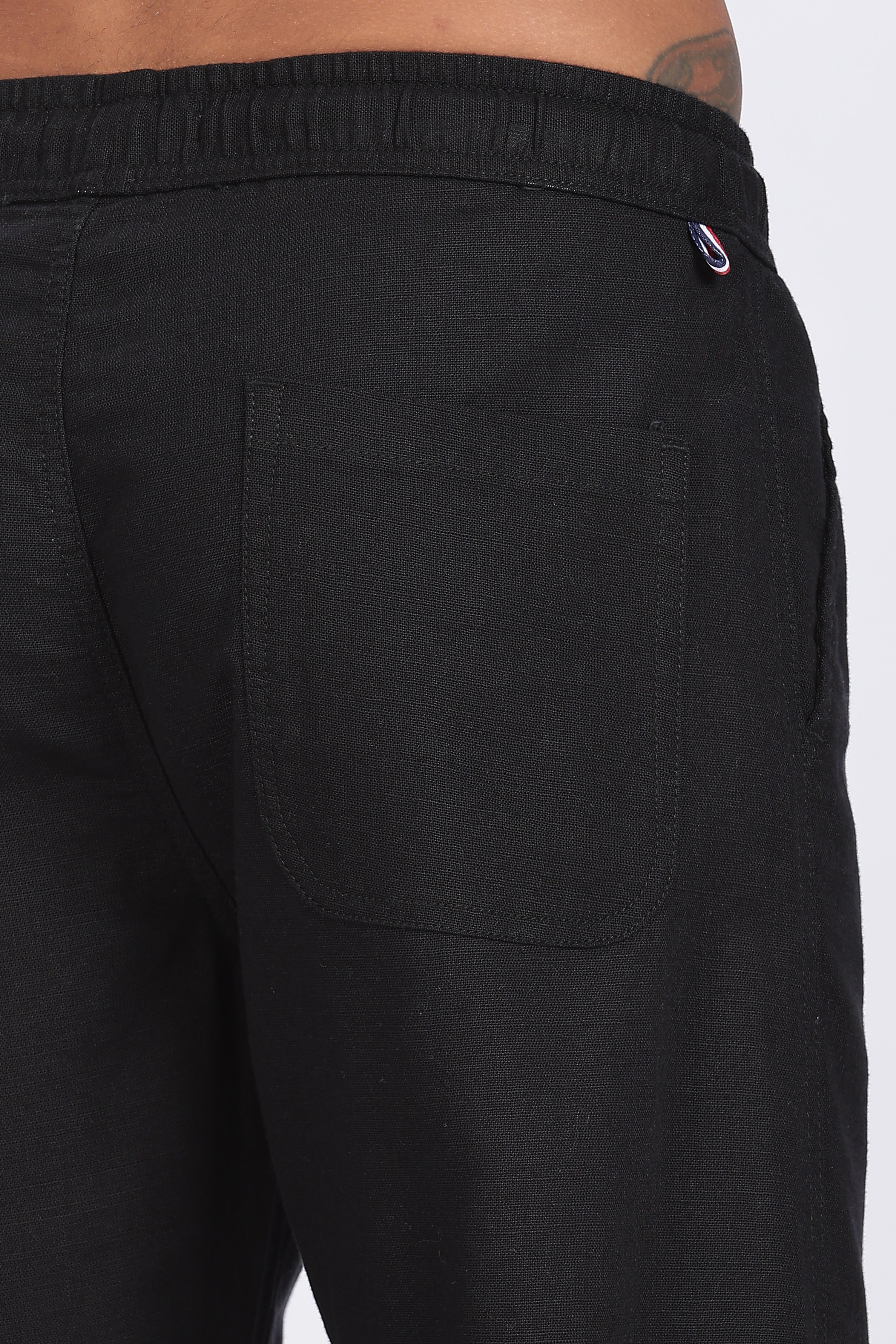 Relaxed Fit Linen Pants - Black
