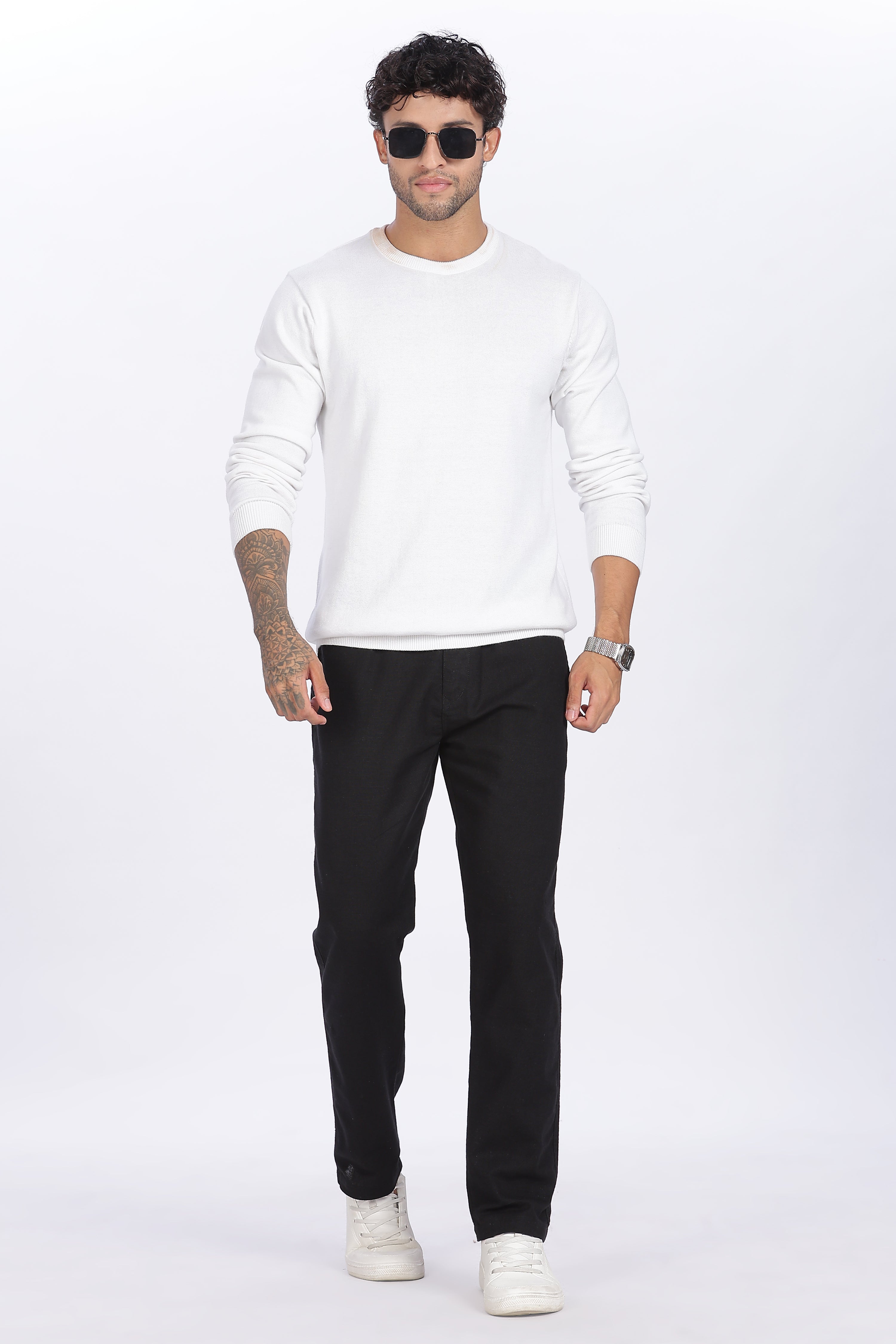 Relaxed Fit Linen Pants - Black