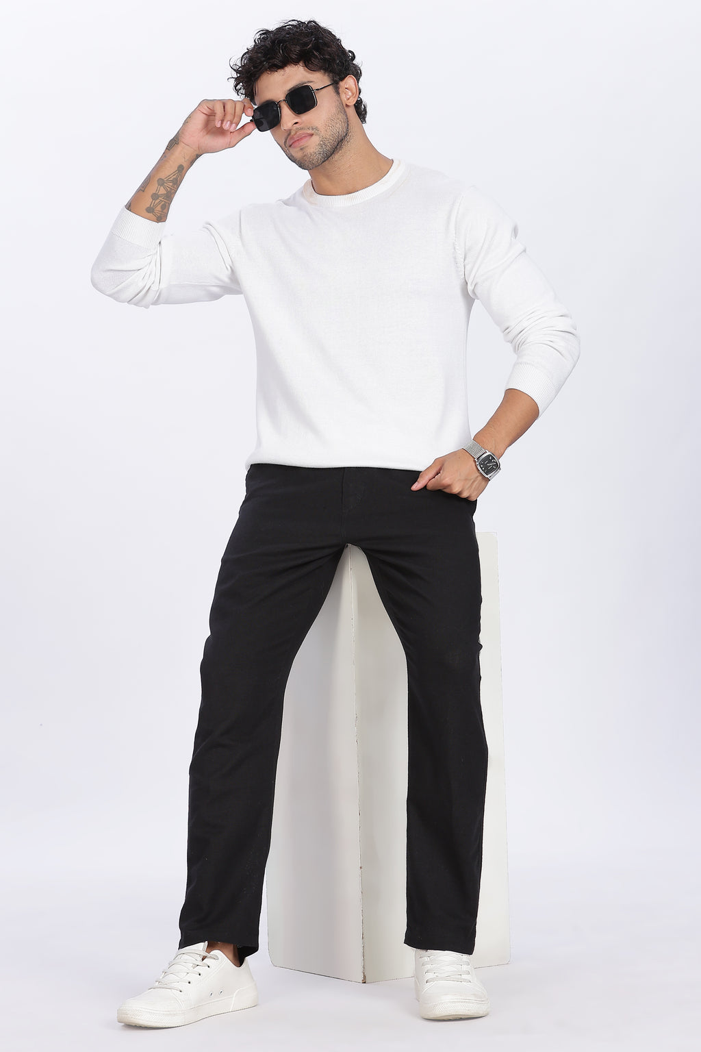 Relaxed Fit Linen Pants - Black