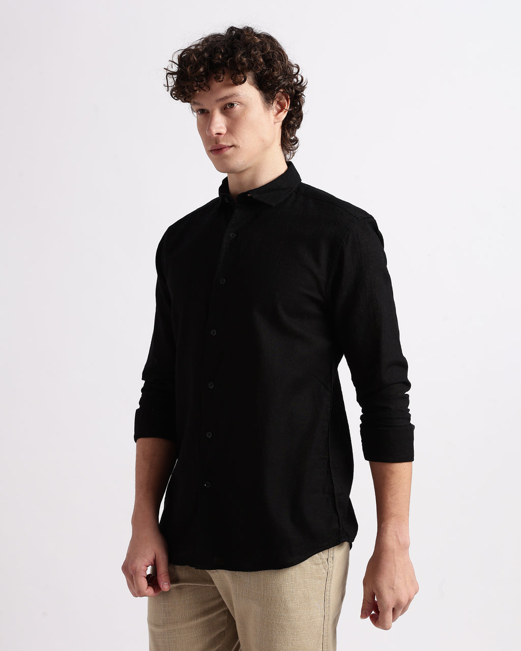 Tailored Fit Linen Shirt - Black