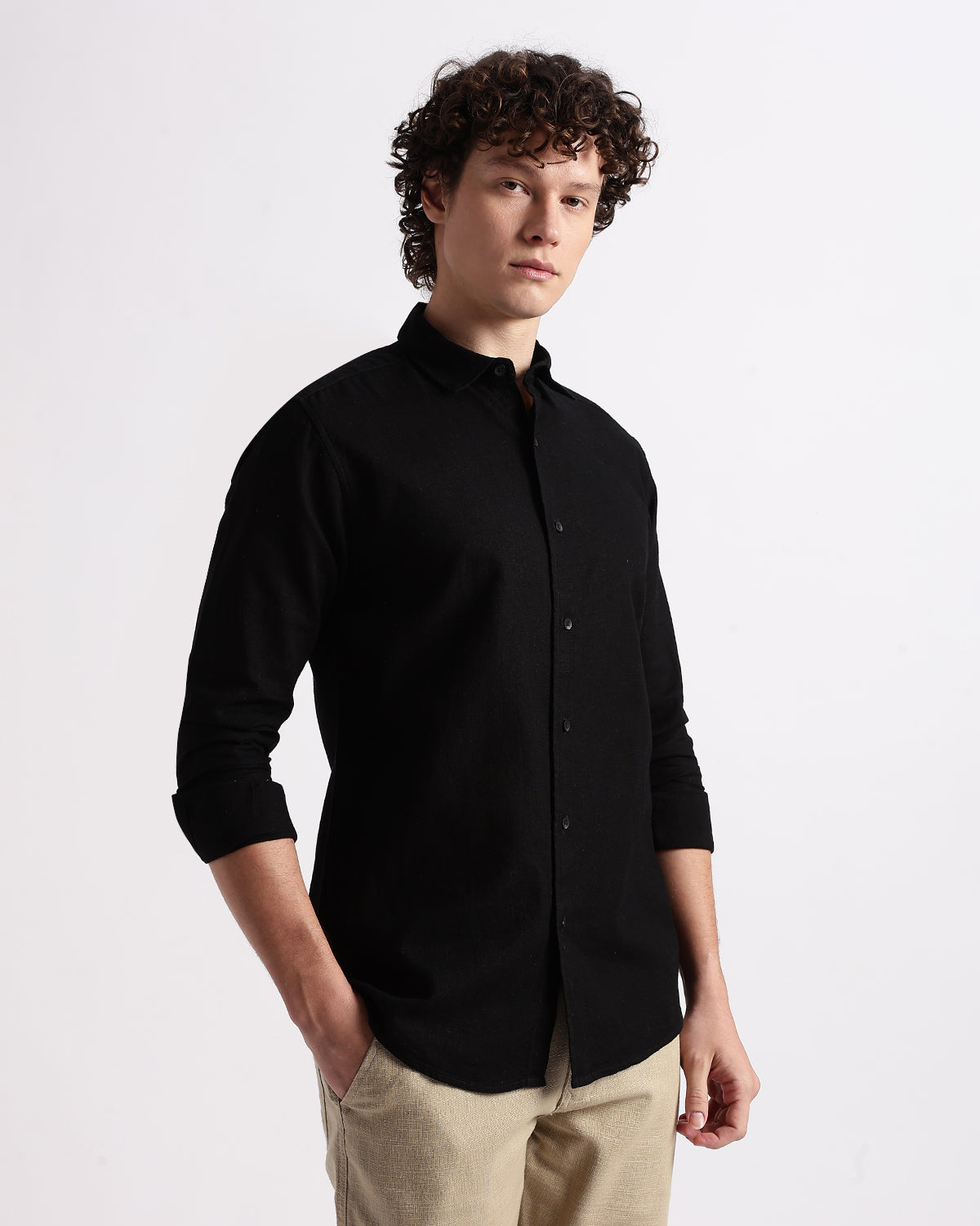 Tailored Fit Linen Shirt - Black