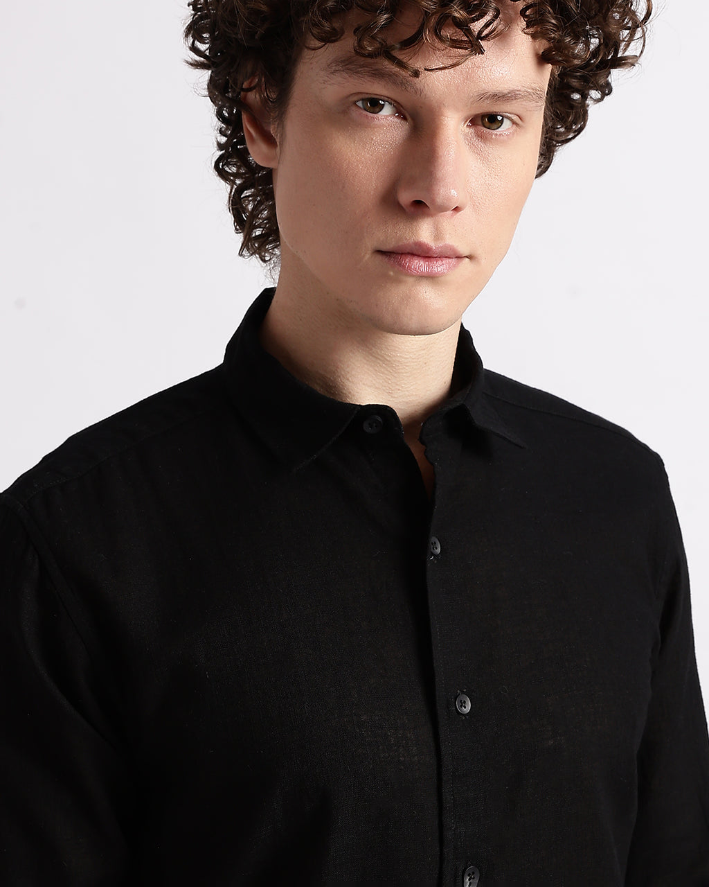 Tailored Fit Linen Shirt - Black