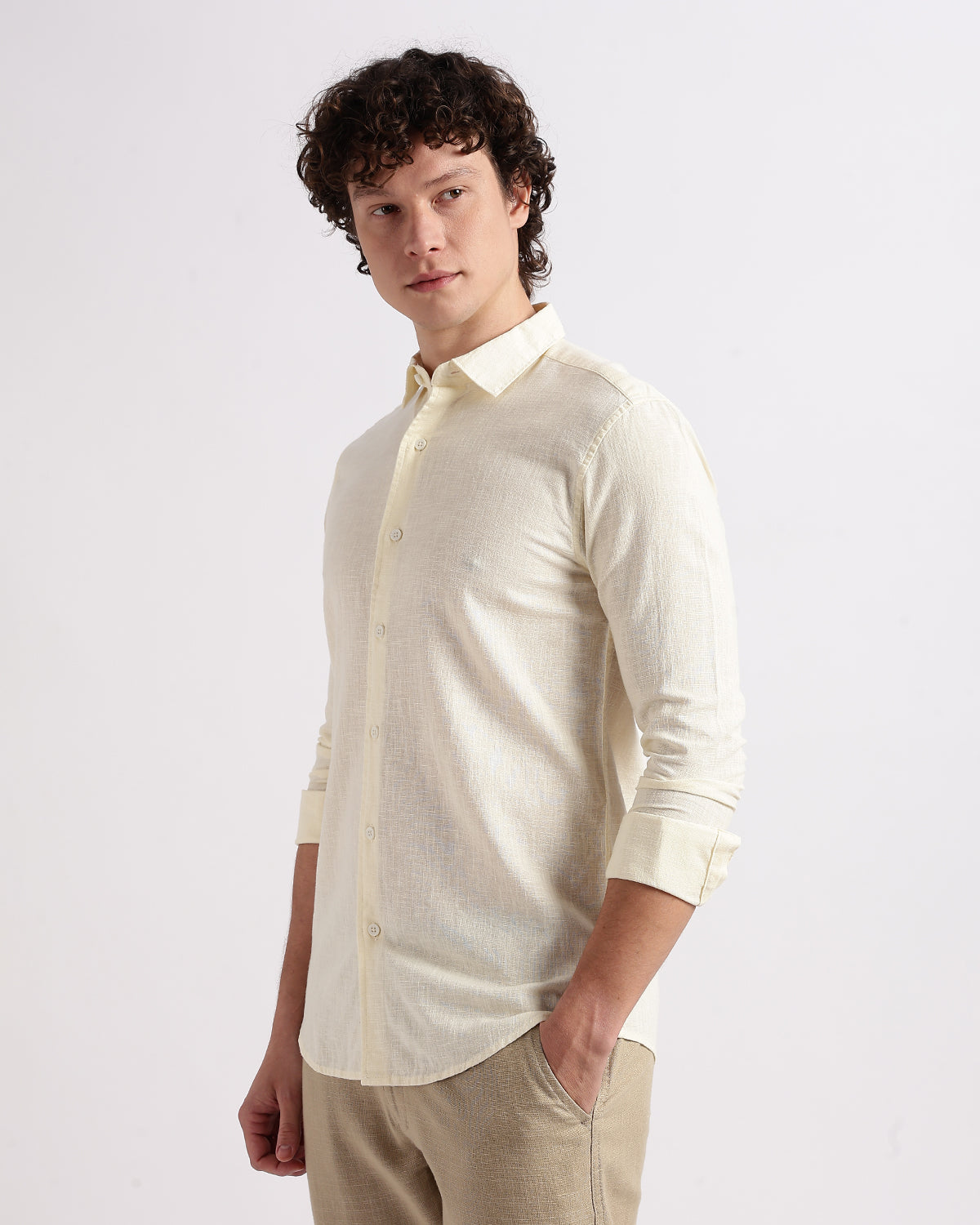 Tailored Fit Linen Shirt - Cream