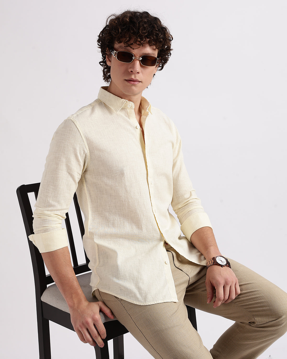 Tailored Fit Linen Shirt - Cream