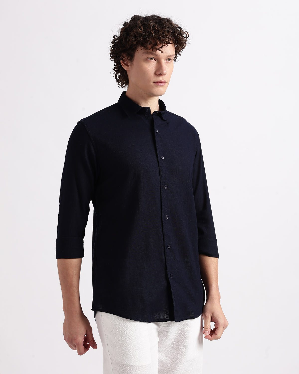 Tailored Fit Linen Shirt - Navy