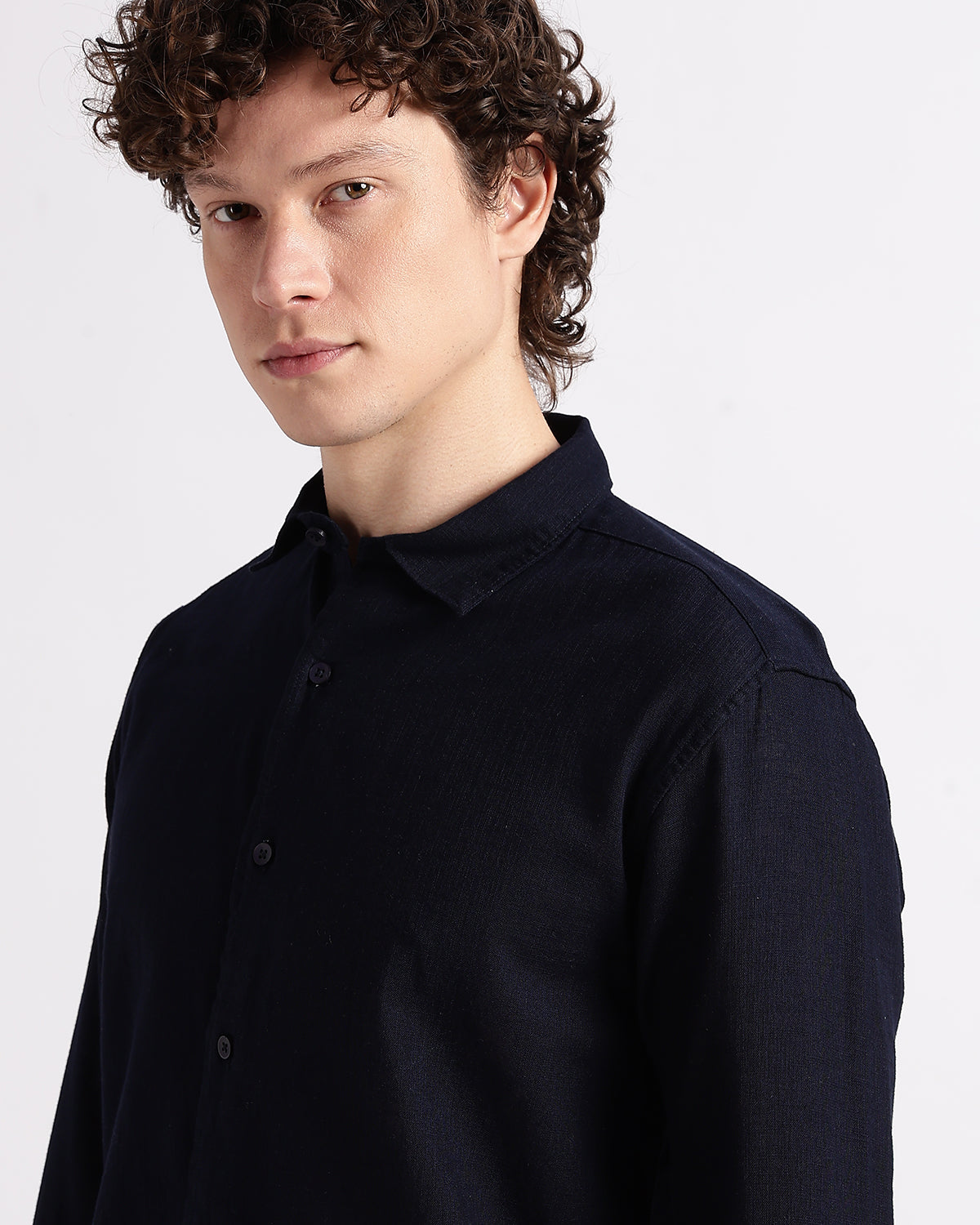 Tailored Fit Linen Shirt - Navy
