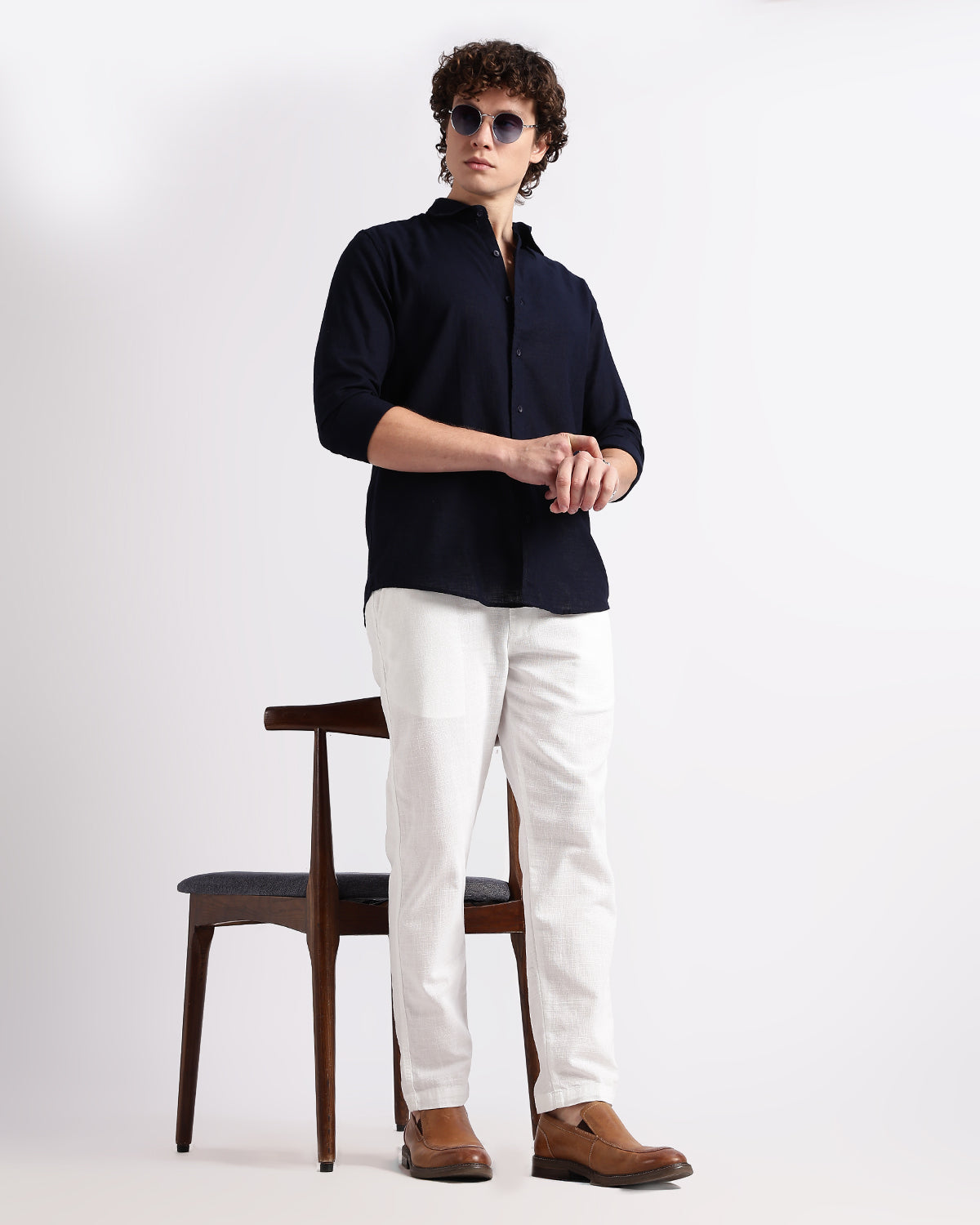 Tailored Fit Linen Shirt - Navy
