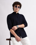 Tailored Fit Linen Shirt - Navy