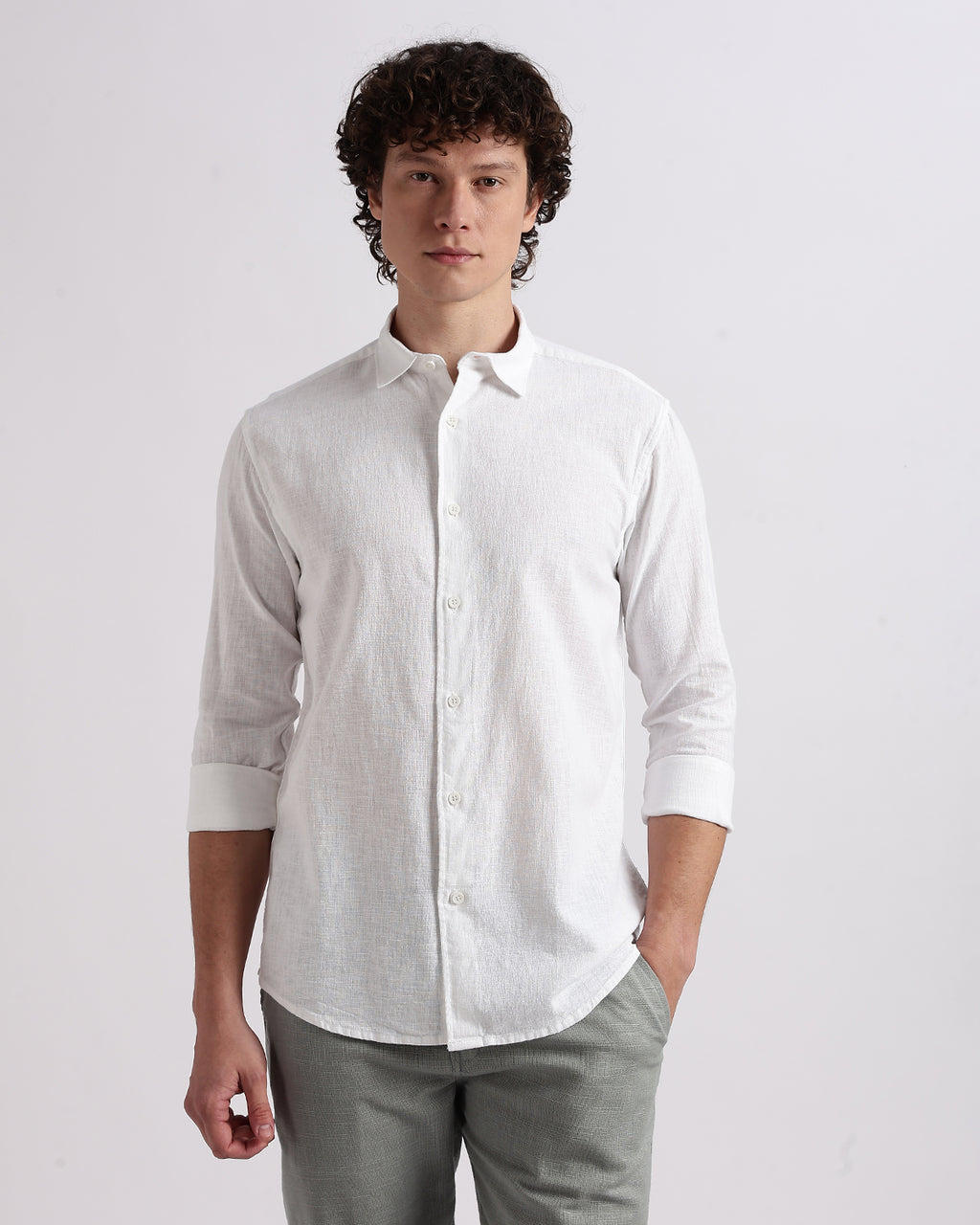 Tailored Fit Linen Shirt - White