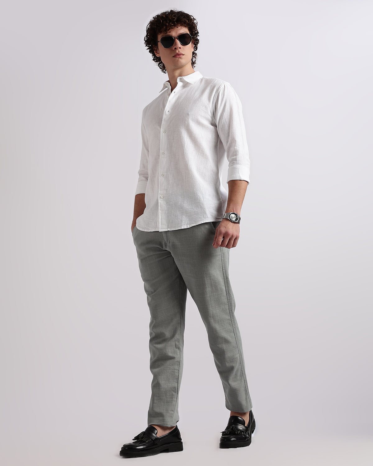 Tailored Fit Linen Shirt - White