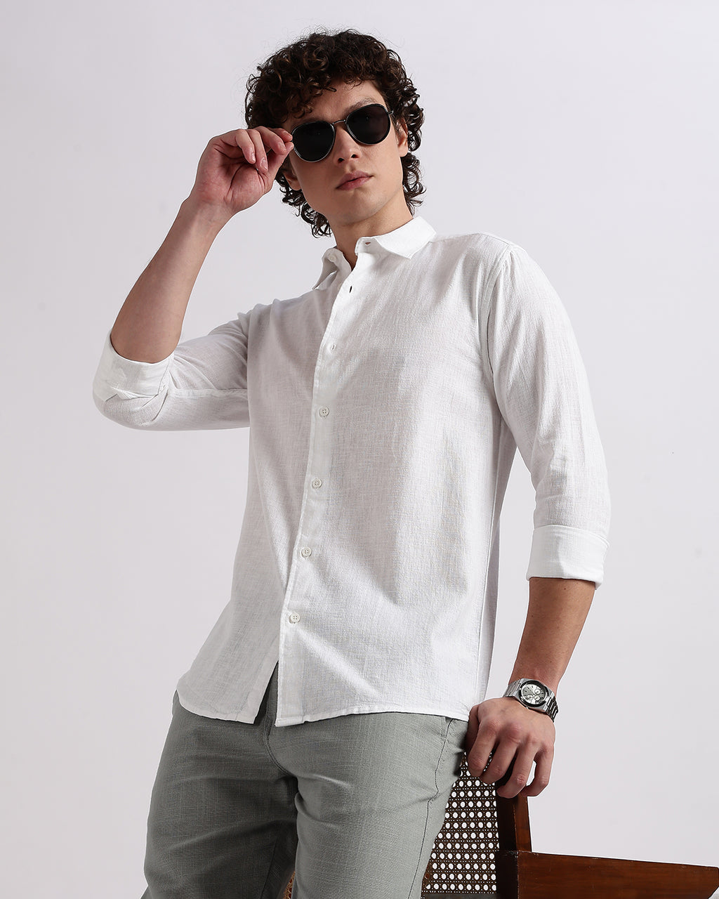Tailored Fit Linen Shirt - White