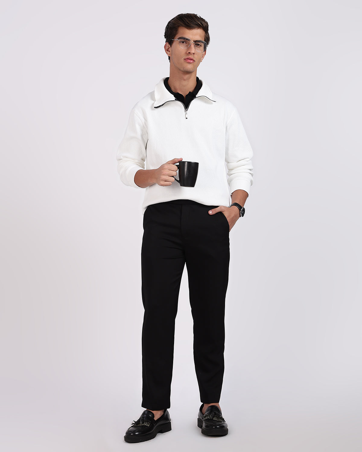 Regular Fit Quarter Zip Sweatshirt - White