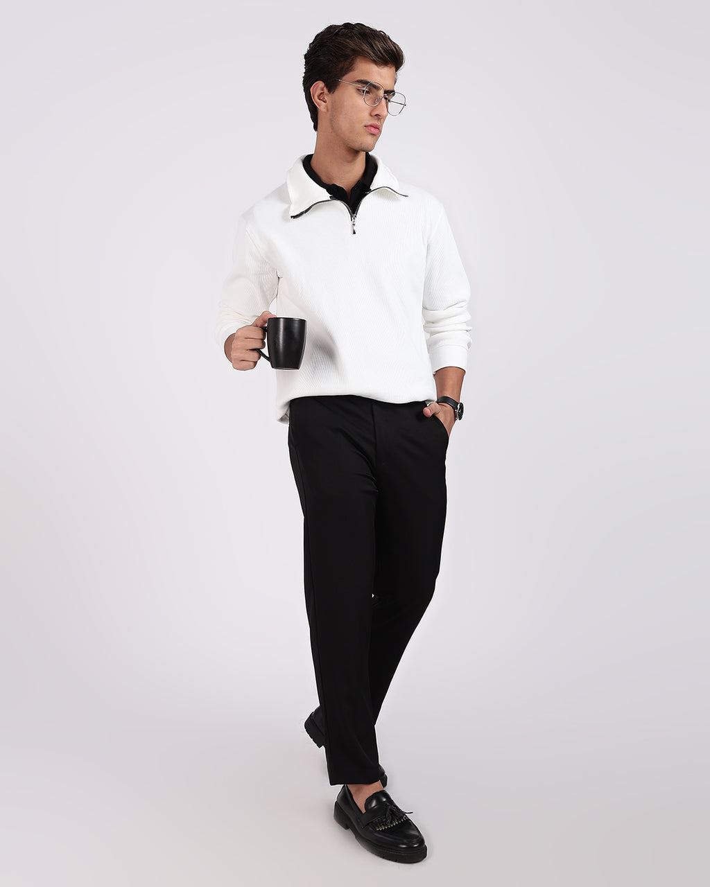 Regular Fit Quarter Zip Sweatshirt - White