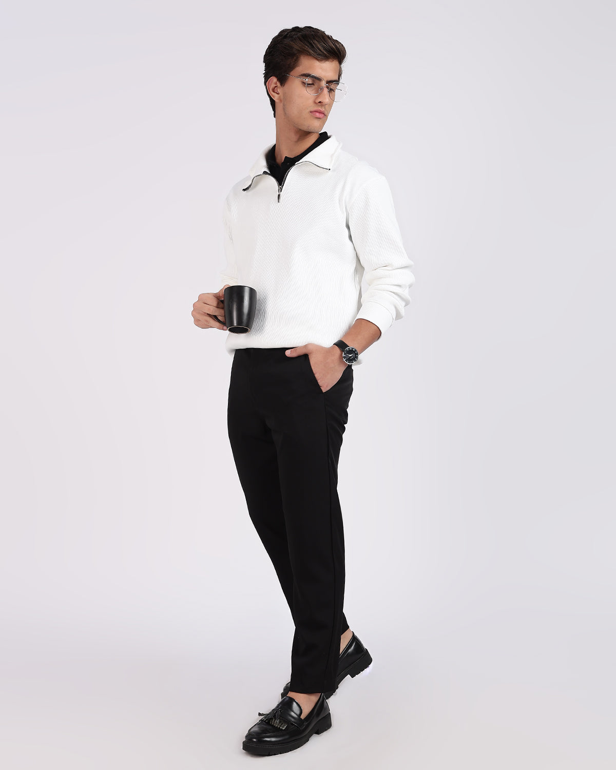 Regular Fit Quarter Zip Sweatshirt - White