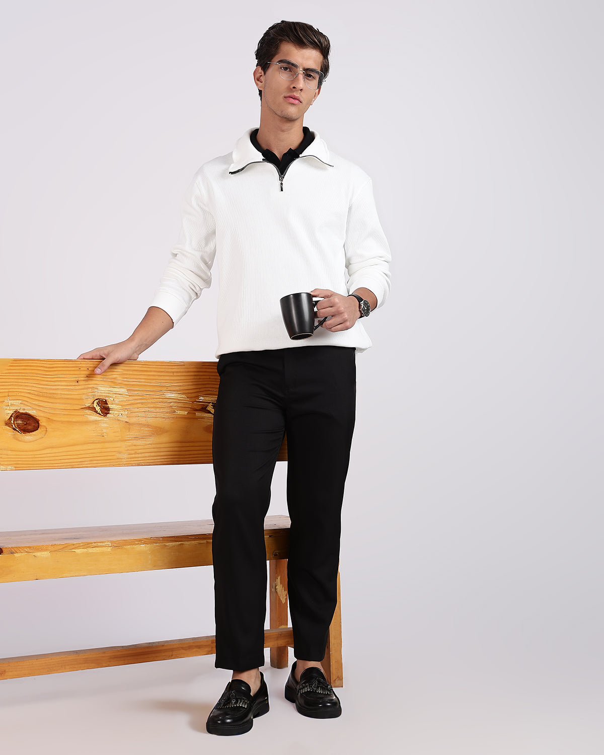 Regular Fit Quarter Zip Sweatshirt - White