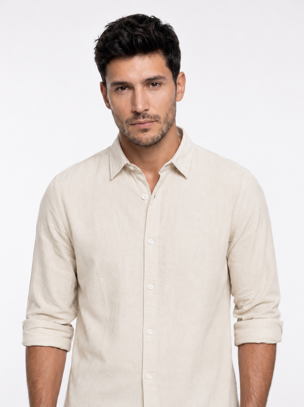 Tailored Fit Linen Shirt - Beige