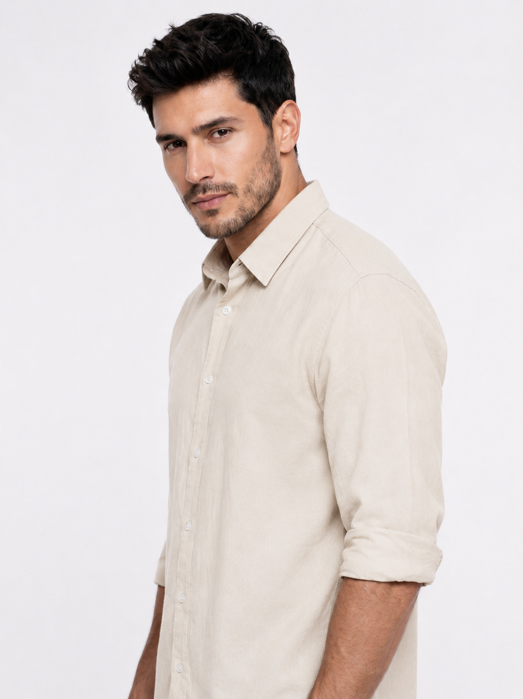 Tailored Fit Linen Shirt - Beige