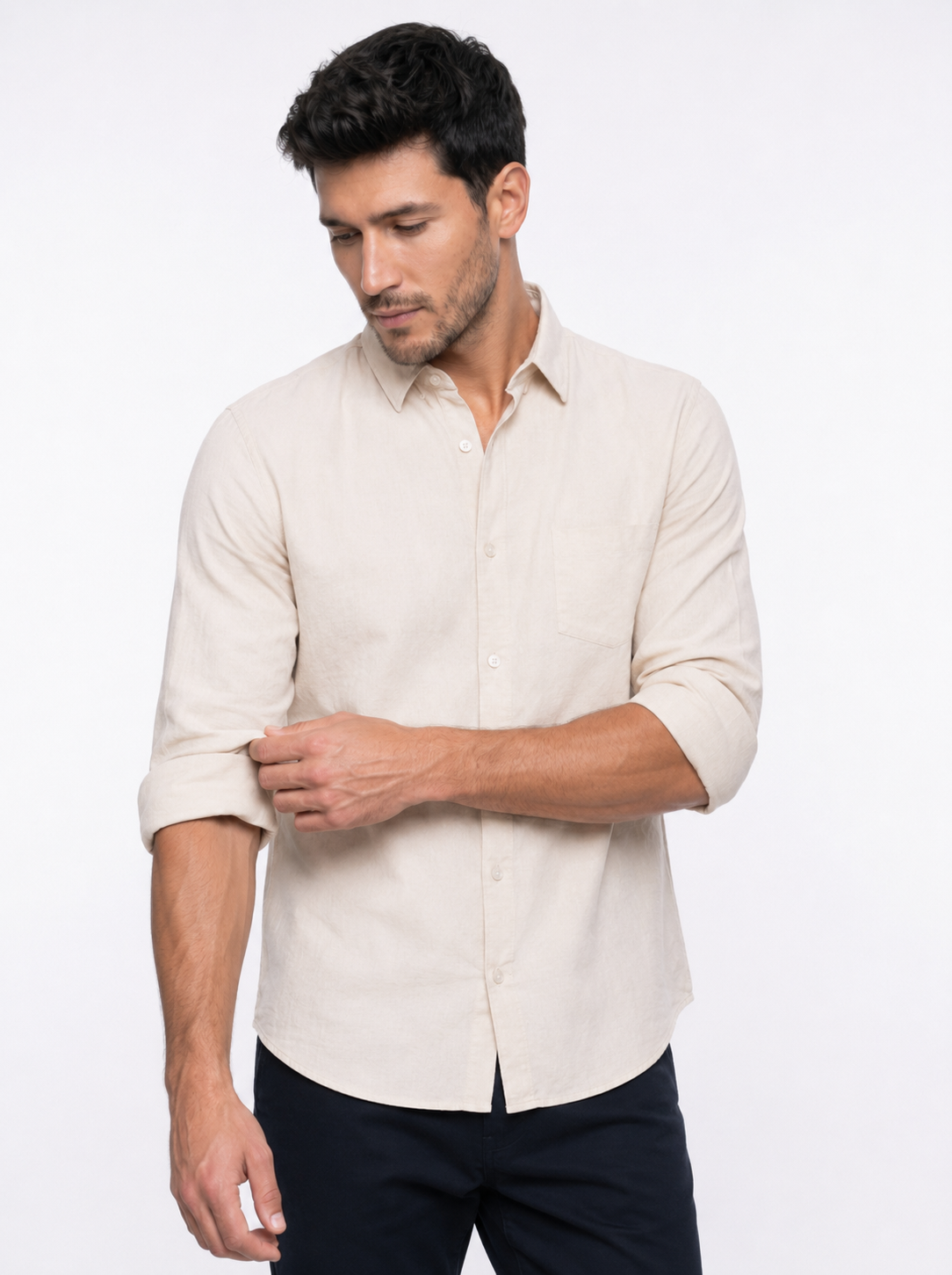 Tailored Fit Linen Shirt - Beige