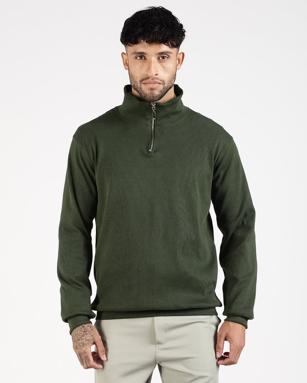 Regular Fit Quarter Zip Sweatshirt - Green