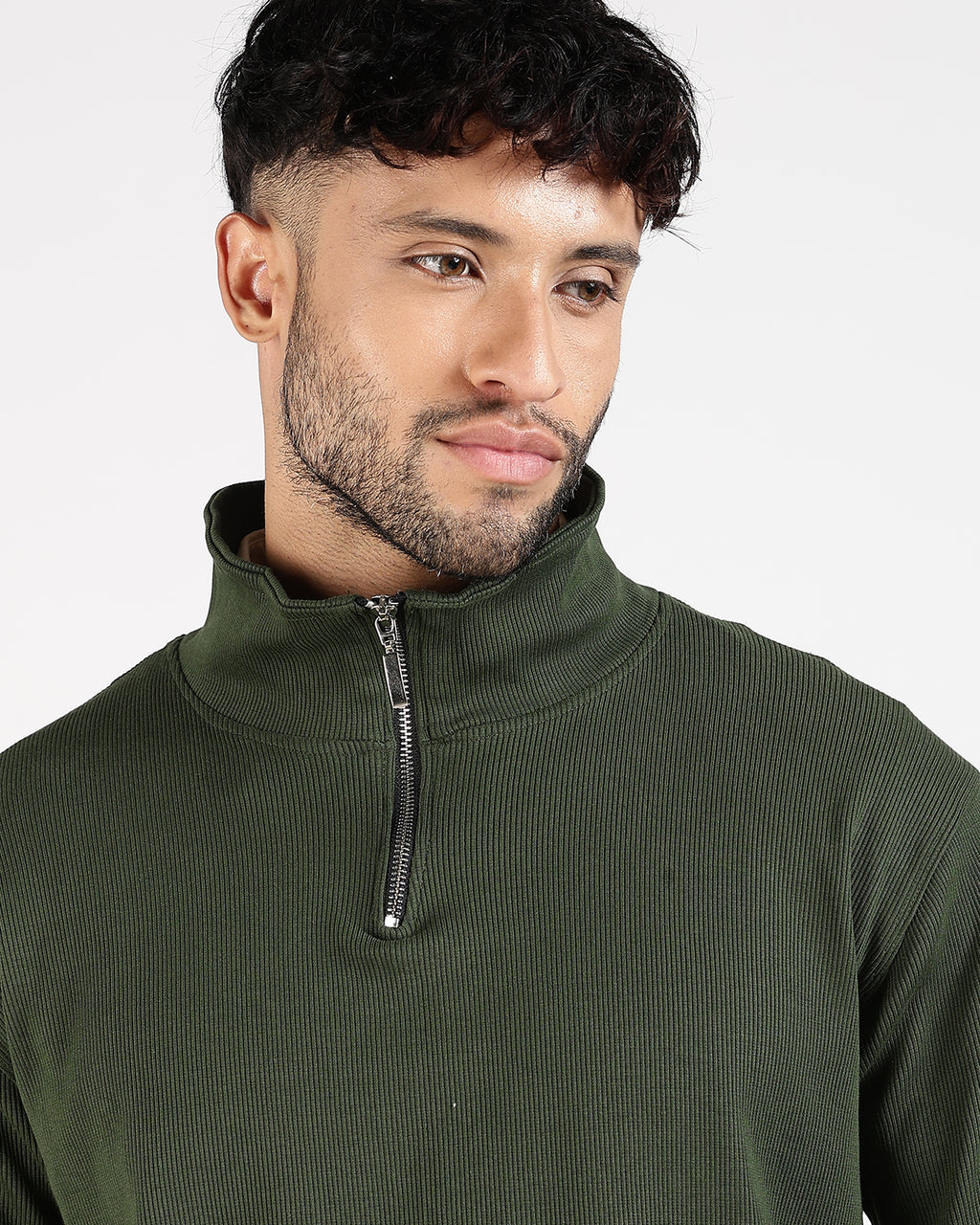 Regular Fit Quarter Zip Sweatshirt - Green