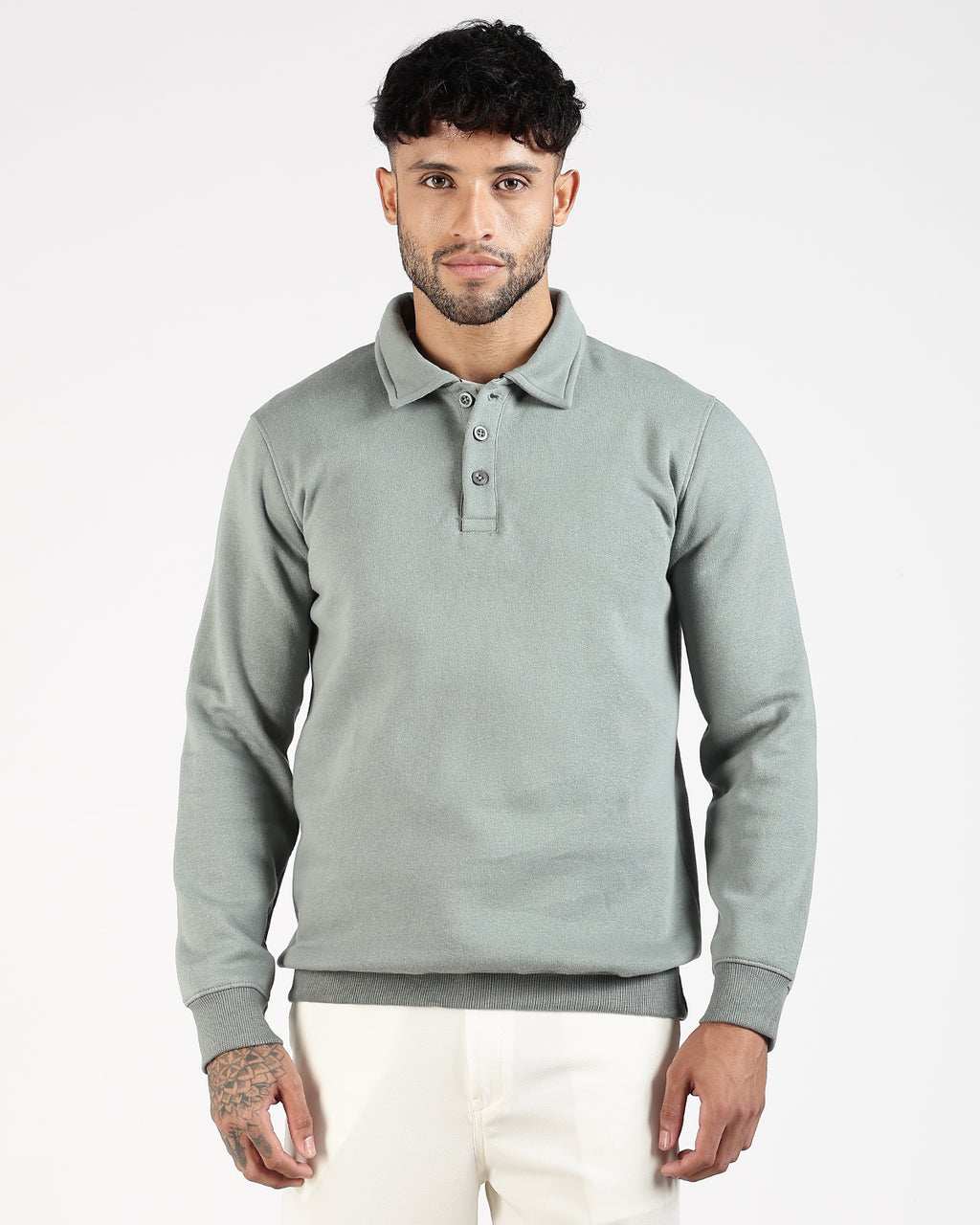 Relaxed Fit Buttoned Sweatshirt - Green
