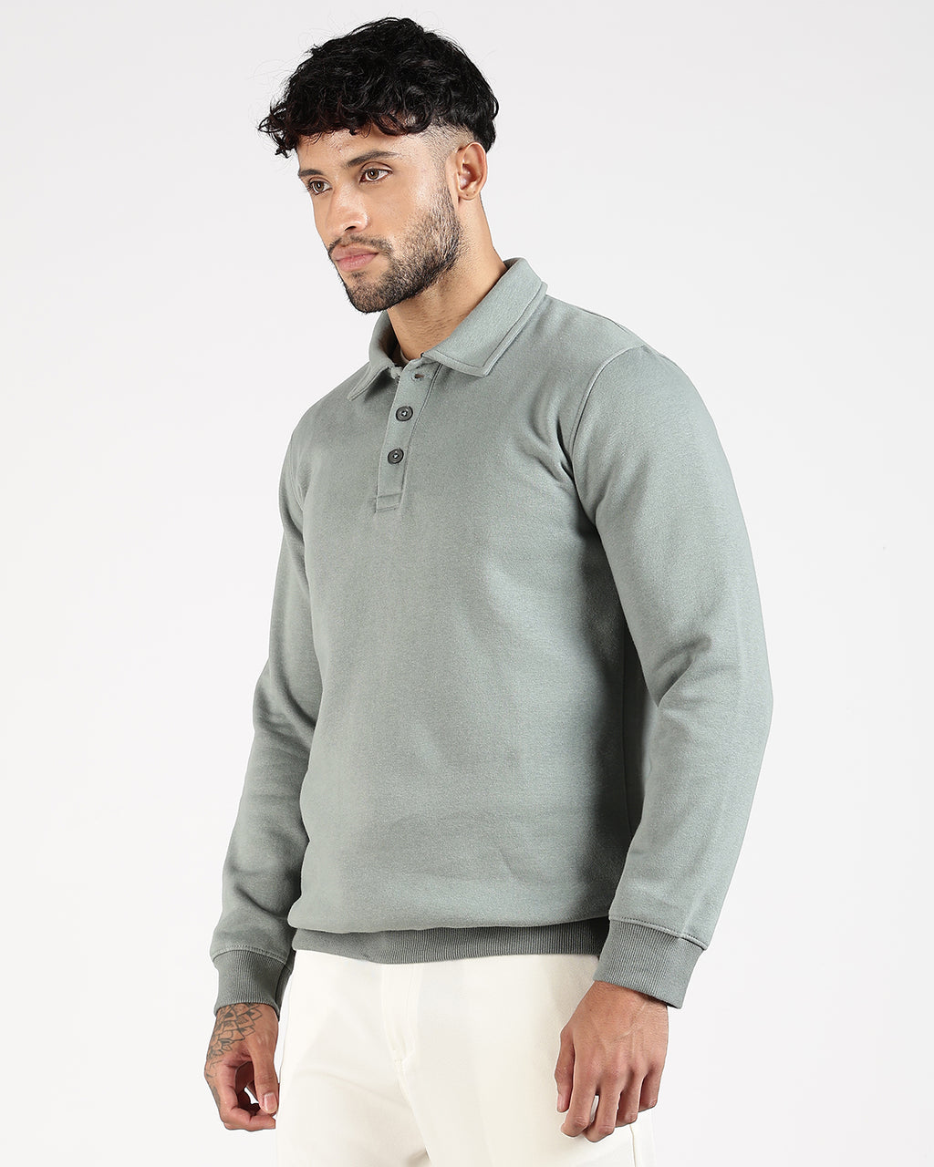 Relaxed Fit Buttoned Sweatshirt - Green