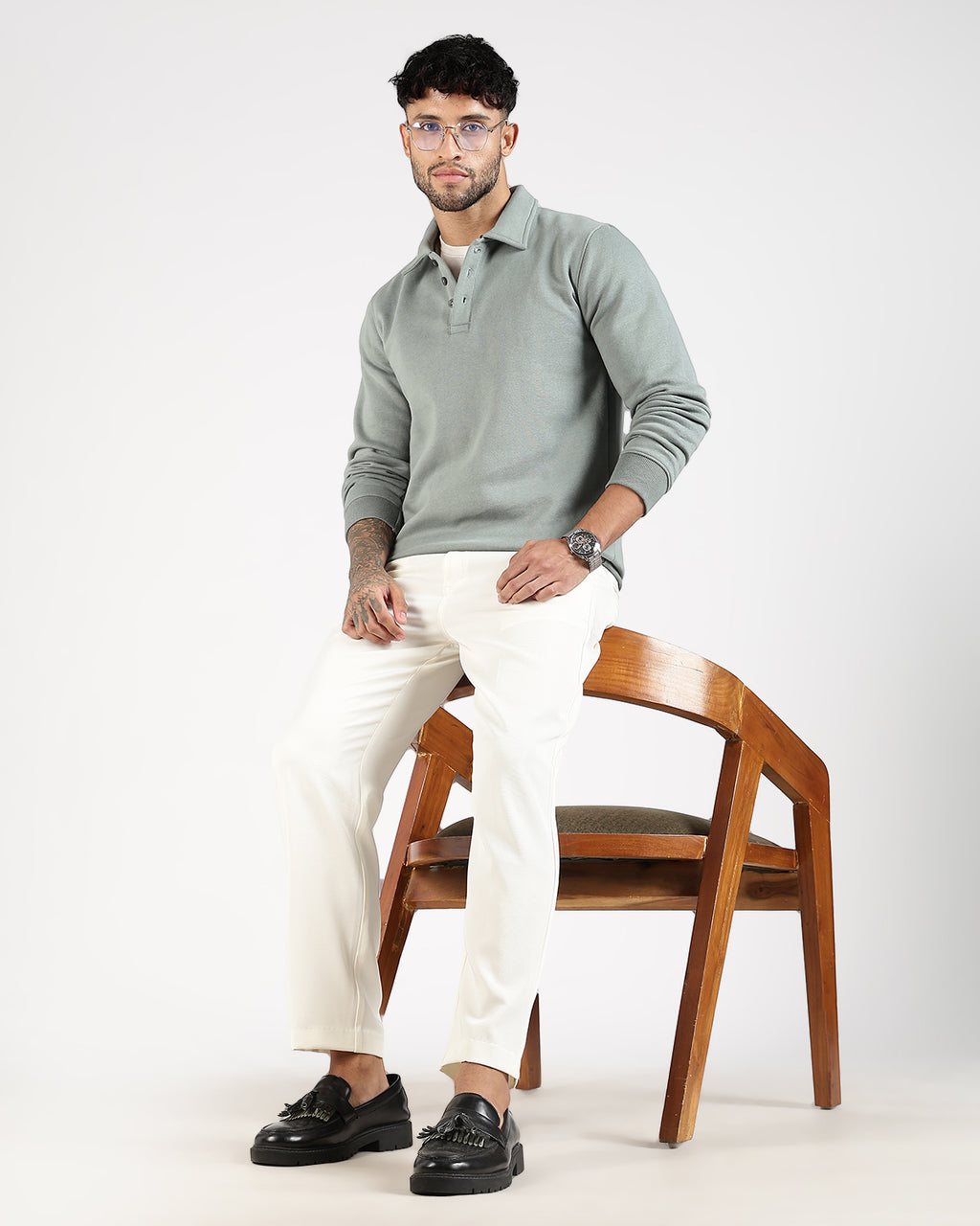 Relaxed Fit Buttoned Sweatshirt - Green