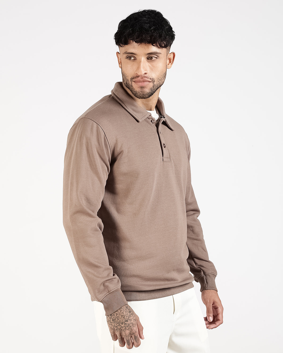 Relaxed Fit Buttoned Sweatshirt - Taupe