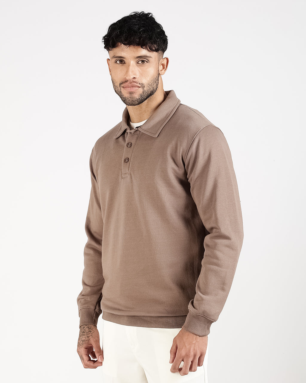 Relaxed Fit Buttoned Sweatshirt - Taupe