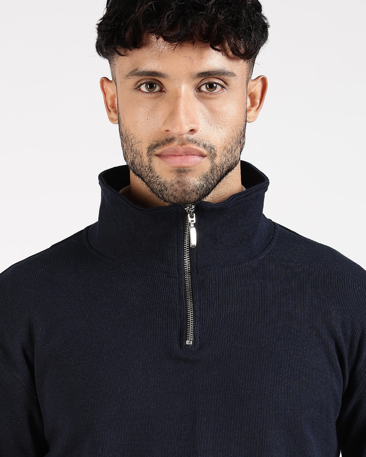 Regular Fit Quarter Zip Sweatshirt - Navy Blue