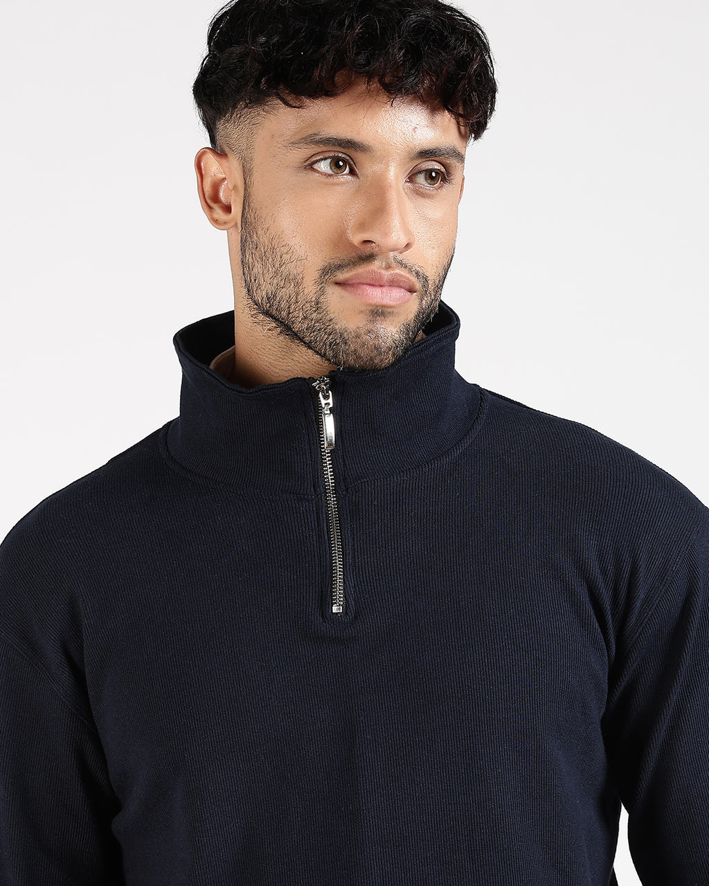 Regular Fit Quarter Zip Sweatshirt - Navy Blue