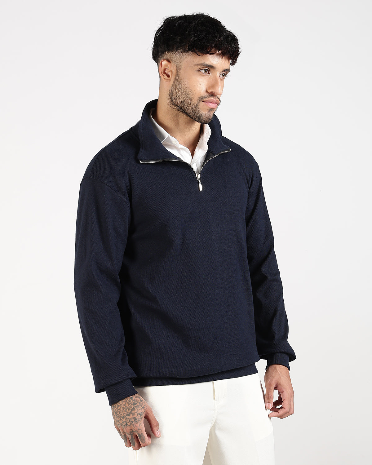 Regular Fit Quarter Zip Sweatshirt - Navy Blue
