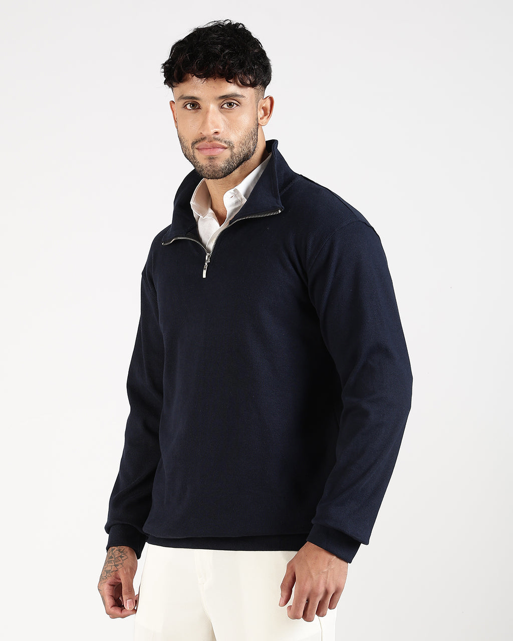 Regular Fit Quarter Zip Sweatshirt - Navy Blue