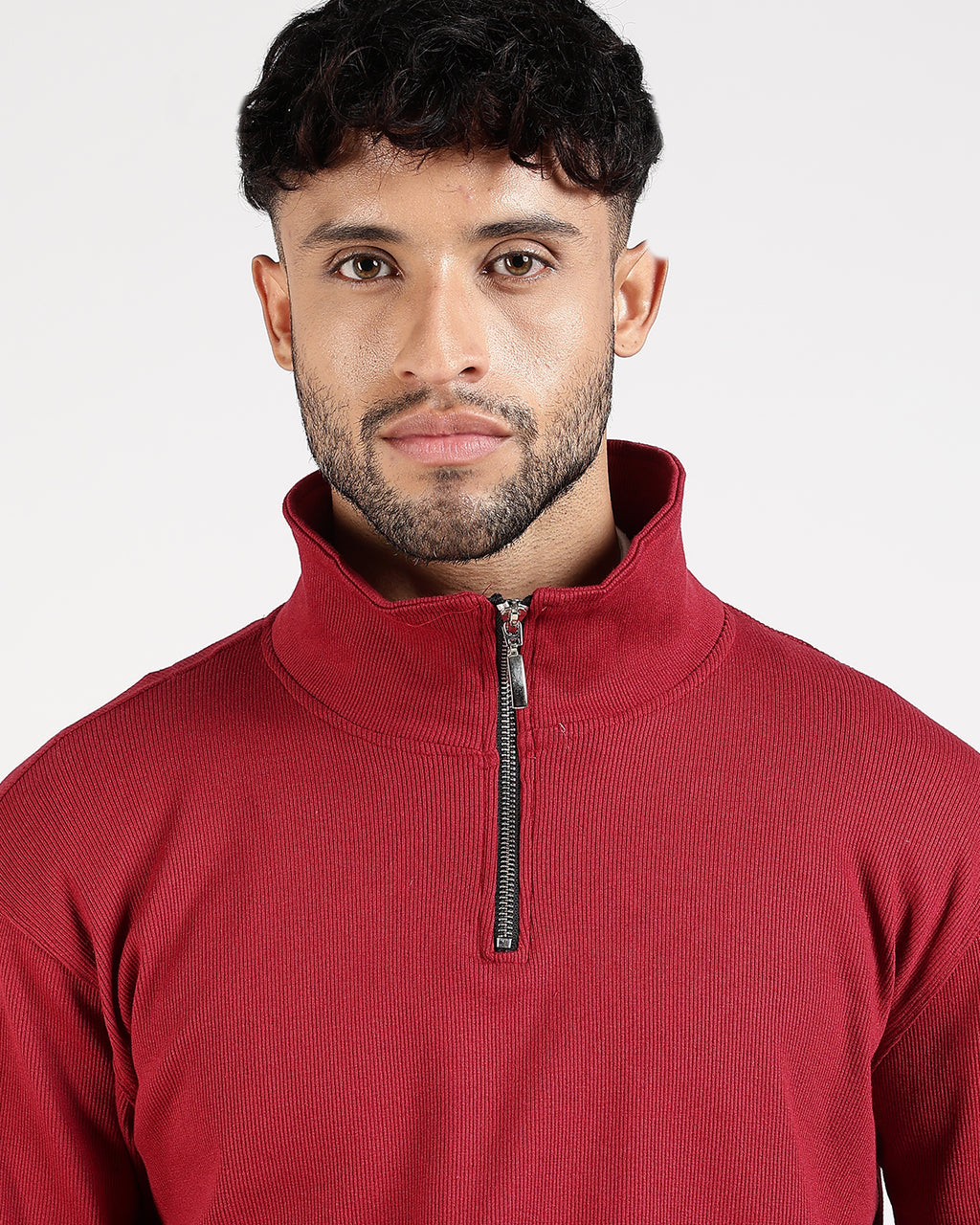 Regular Fit Quarter Zip Sweatshirt - Red