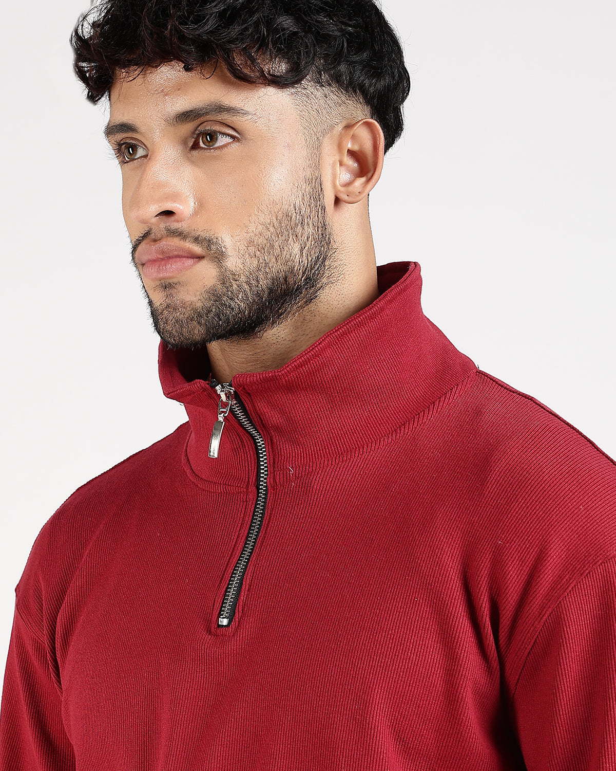 Regular Fit Quarter Zip Sweatshirt - Red
