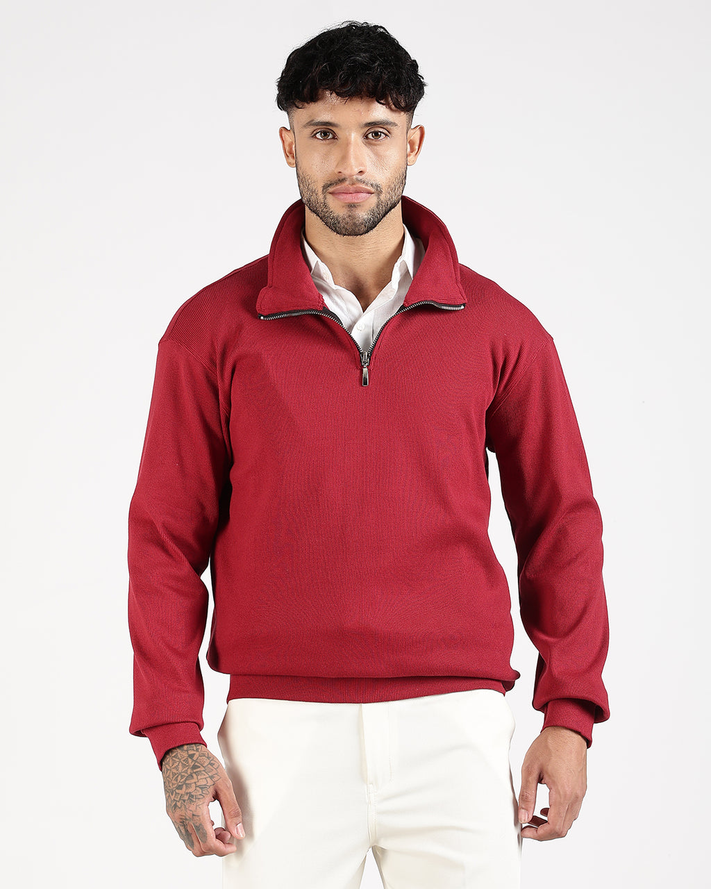 Regular Fit Quarter Zip Sweatshirt - Red